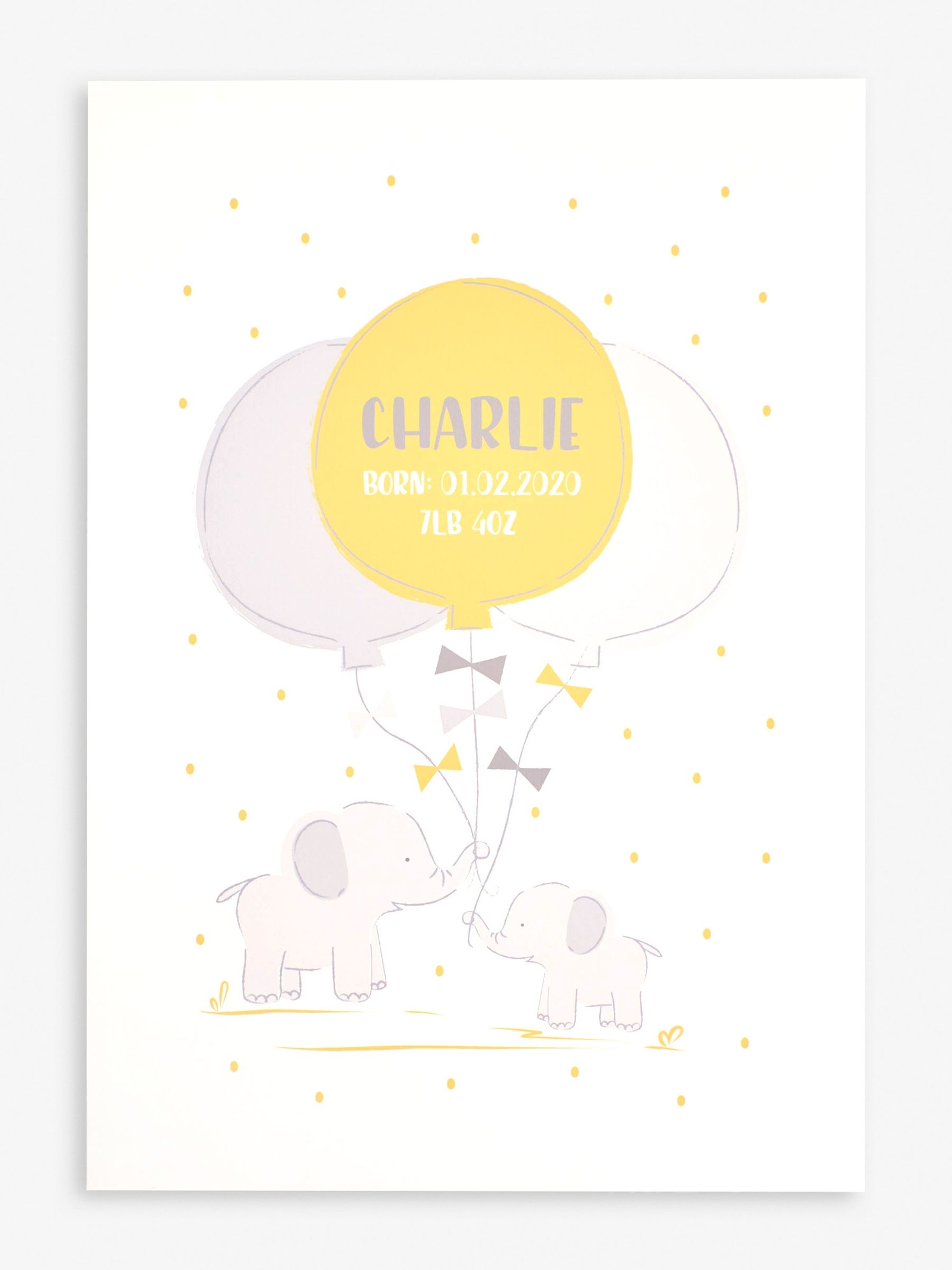 Personalised Mustard Baby Ele Print in Cream - Image 2 of 2