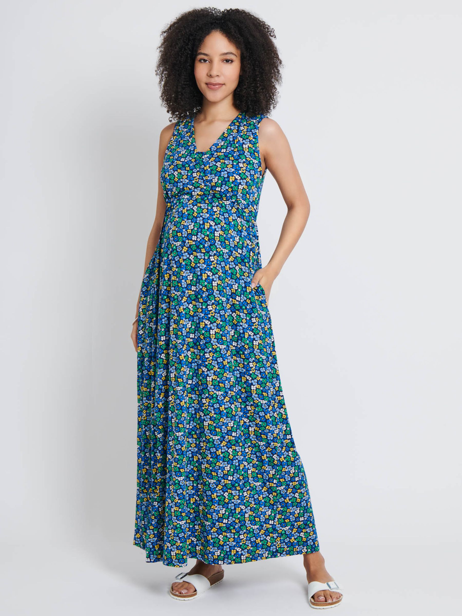 Blue Ditsy Print Maternity & Nursing Maxi Dress - Image 1 of 2