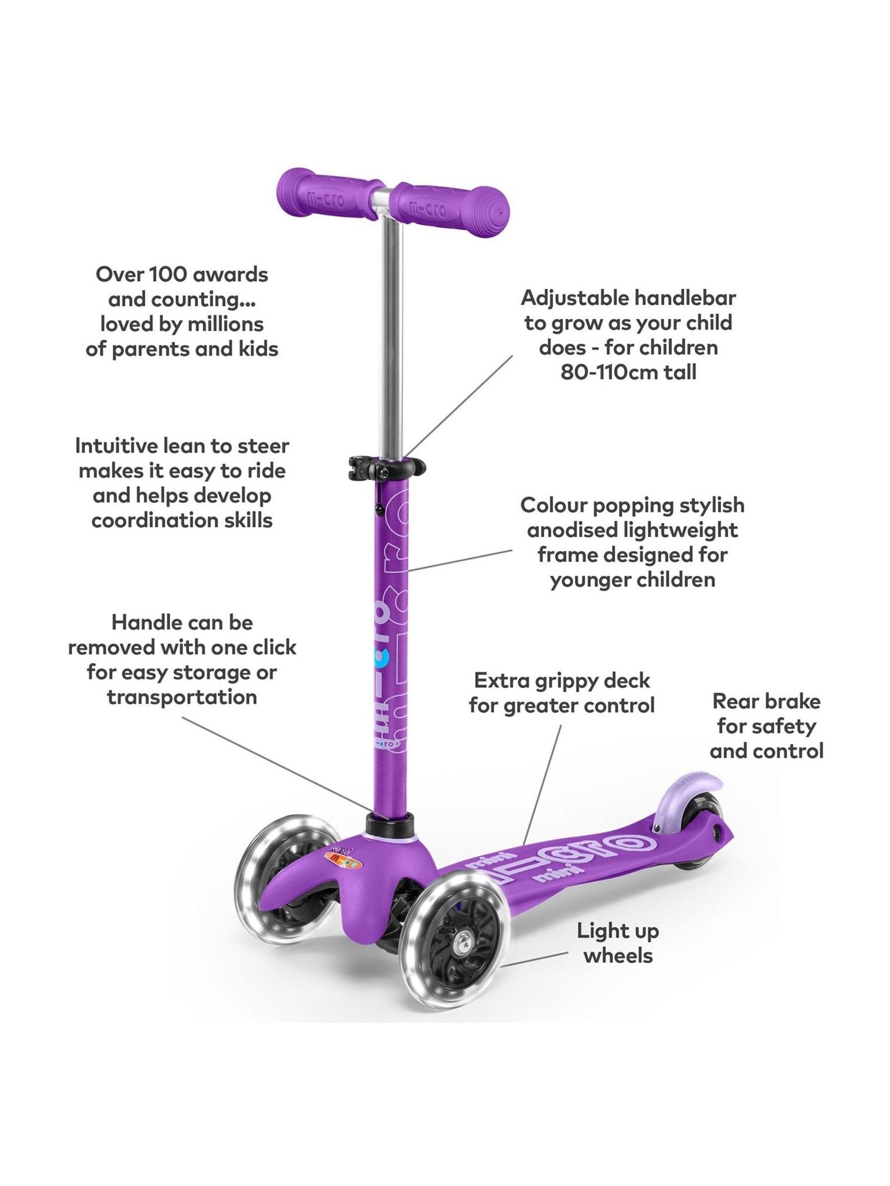 Purple Micro Scooters Mini Micro Deluxe LED Scooter - Image 9 of 9