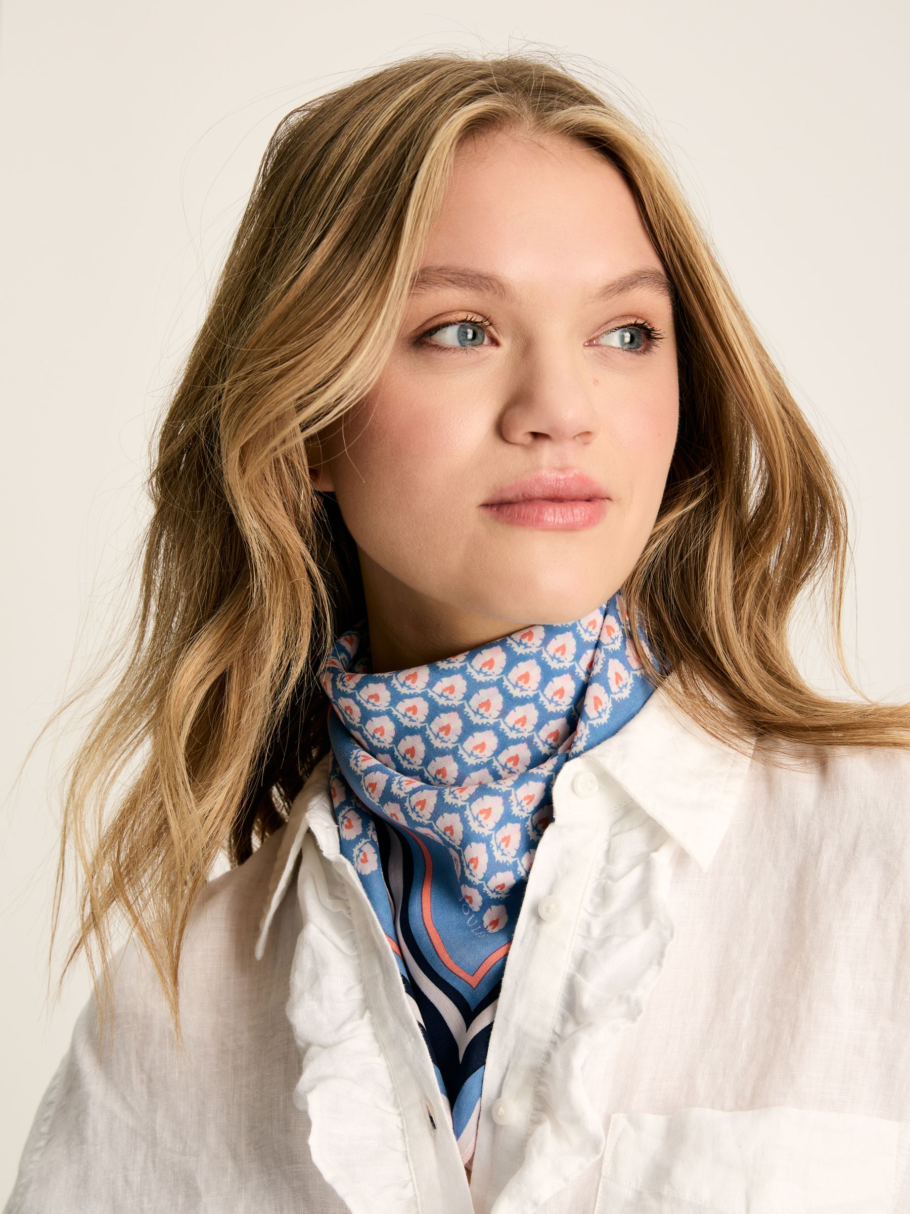 Kensington Blue Pink Cotton Square Scarf Joules
