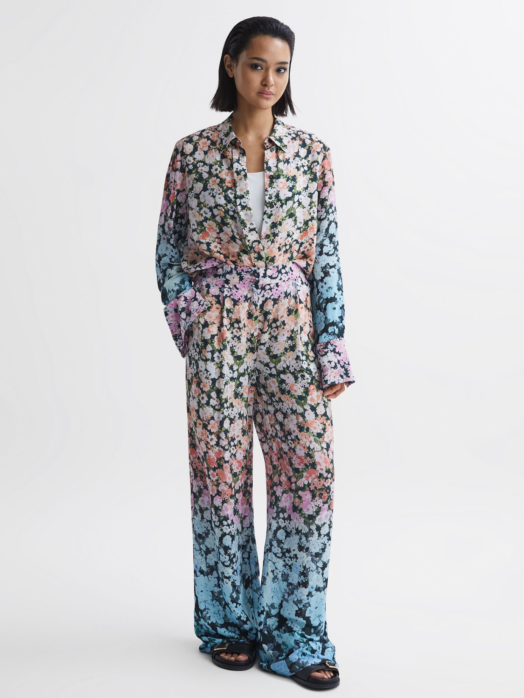 Floral Print Wide Leg Trousers in Multi - Image 1 of 5