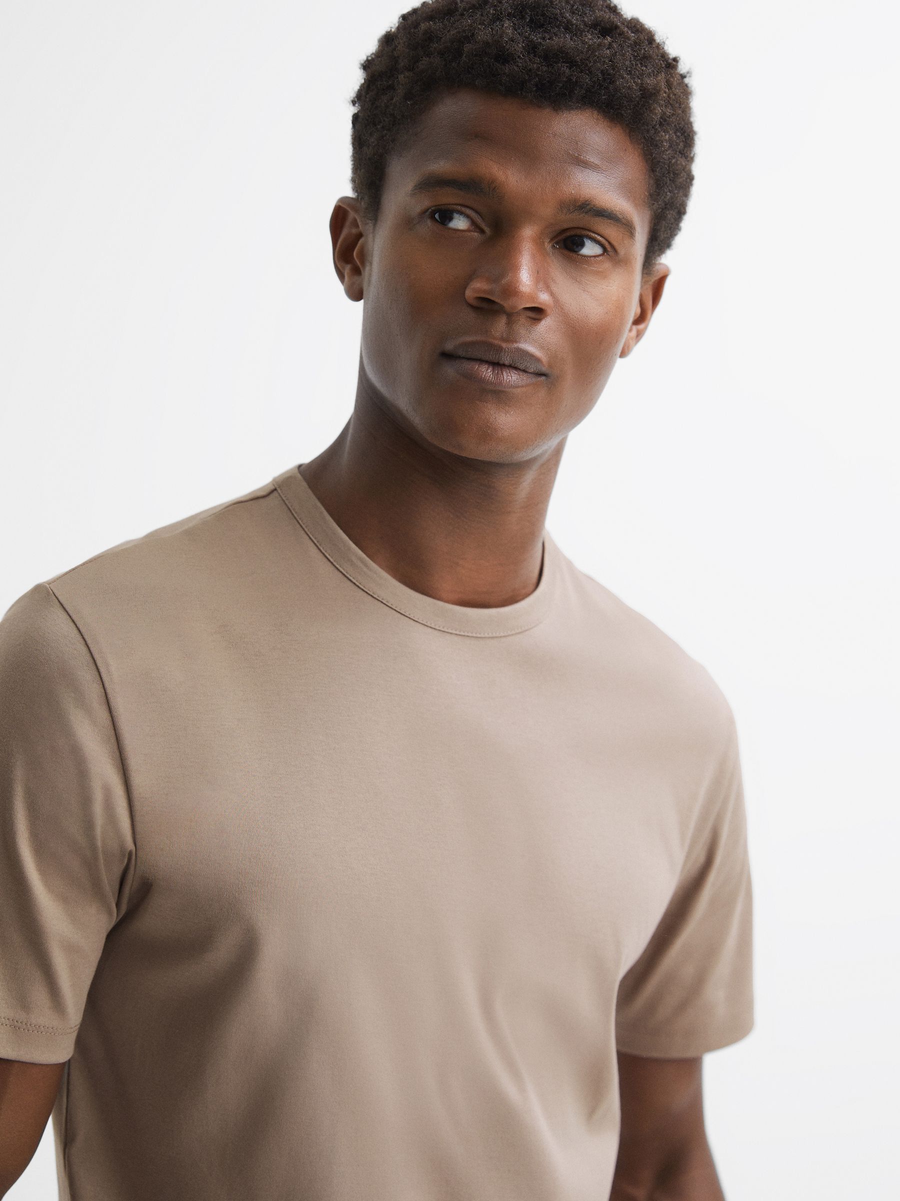 Mercerised Cotton Crew Neck T-Shirt in Mink - Image 1 of 5