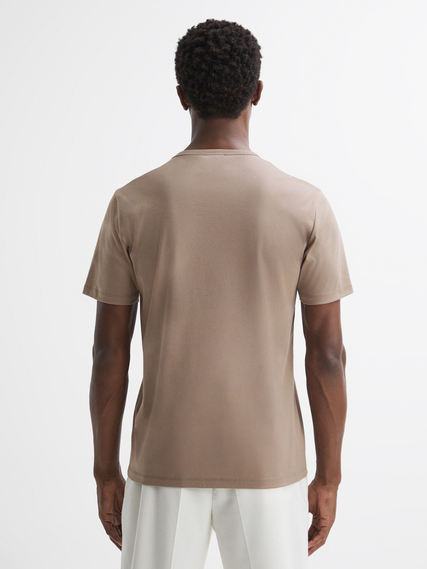 Mercerised Cotton Crew Neck T-Shirt in Mink - Image 5 of 5