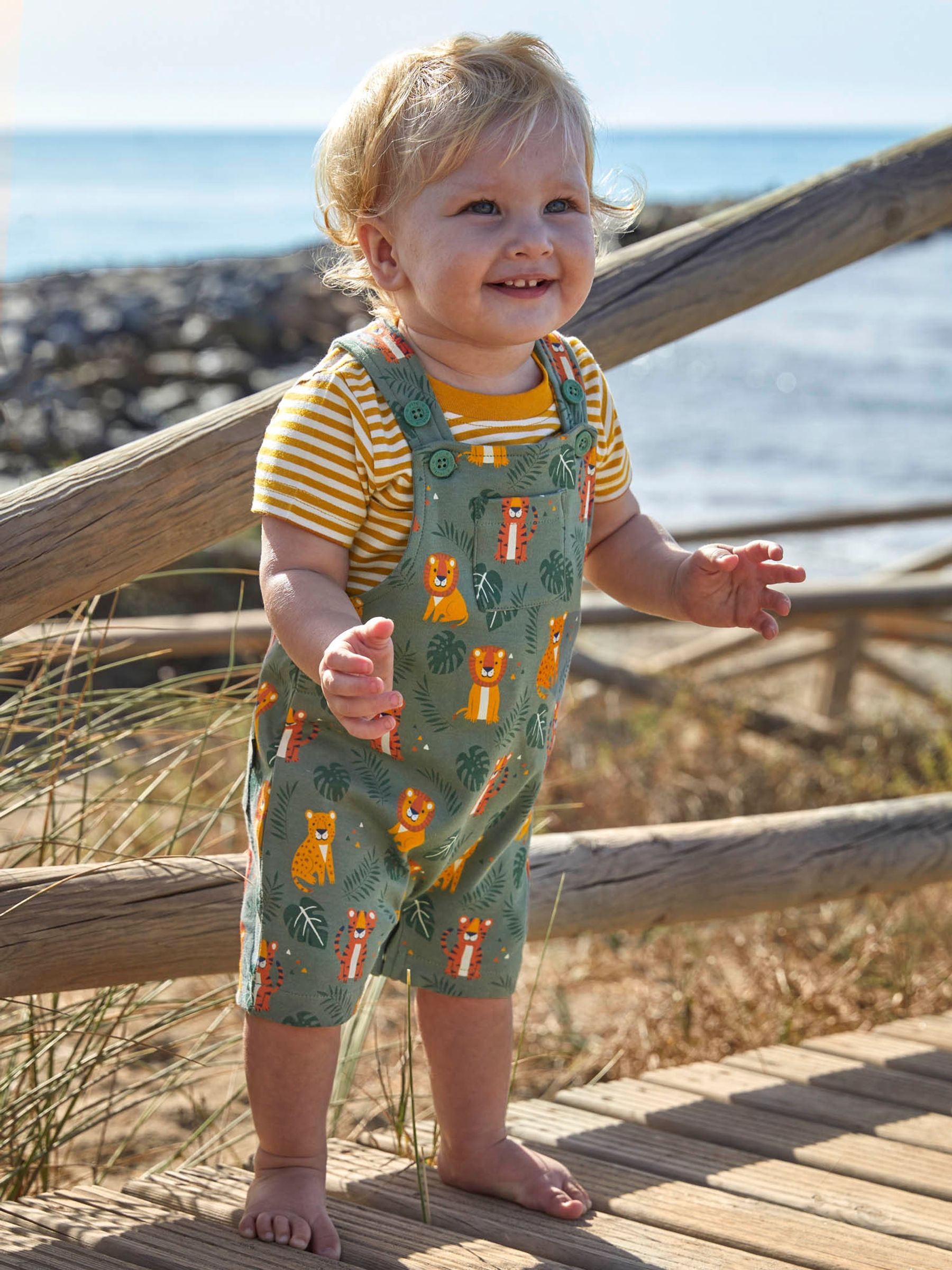 Khaki 2-Piece Big Cats Print Short Dungarees & Top Set - Image 1 of 4