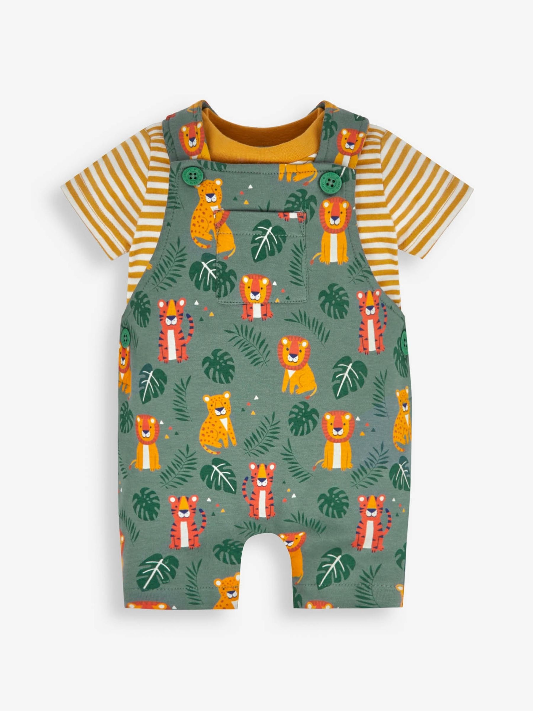 Khaki 2-Piece Big Cats Print Short Dungarees & Top Set - Image 2 of 4