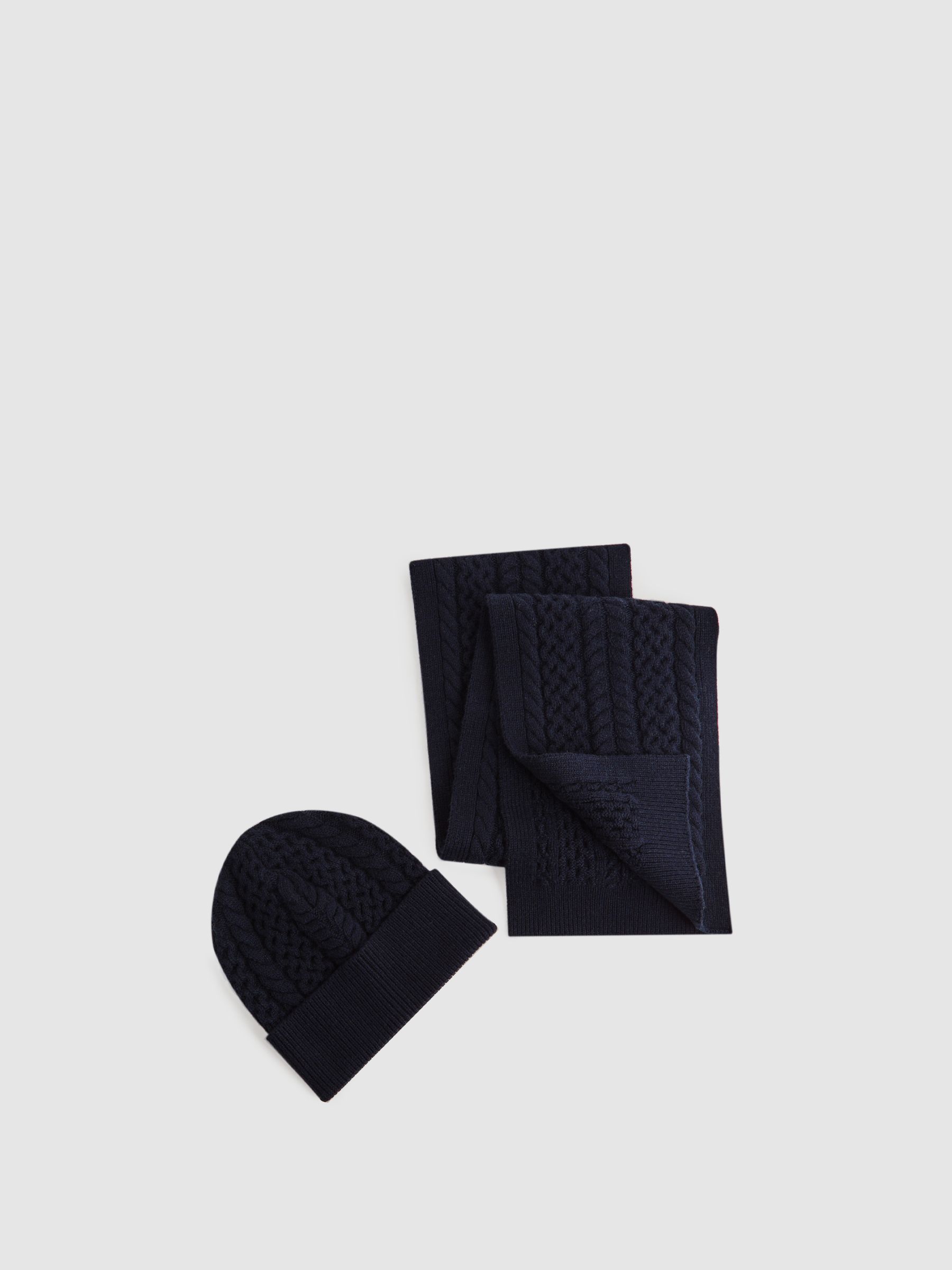 Junior Knitted Scarf and Beanie Hat Set in Navy - Image 1 of 5