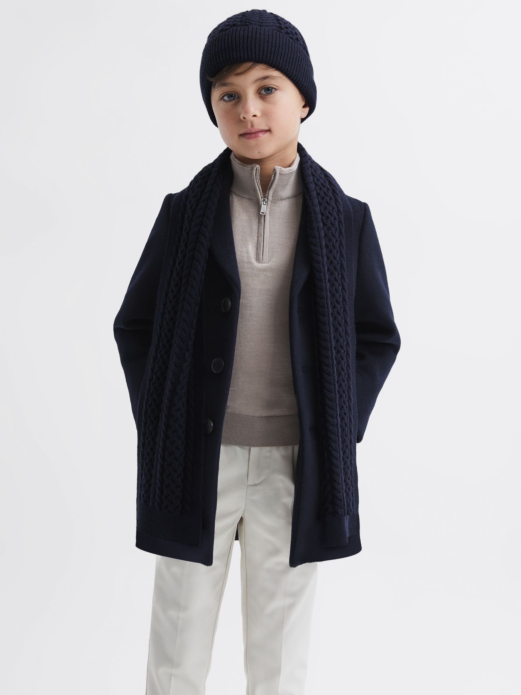 Junior Knitted Scarf and Beanie Hat Set in Navy - Image 2 of 5