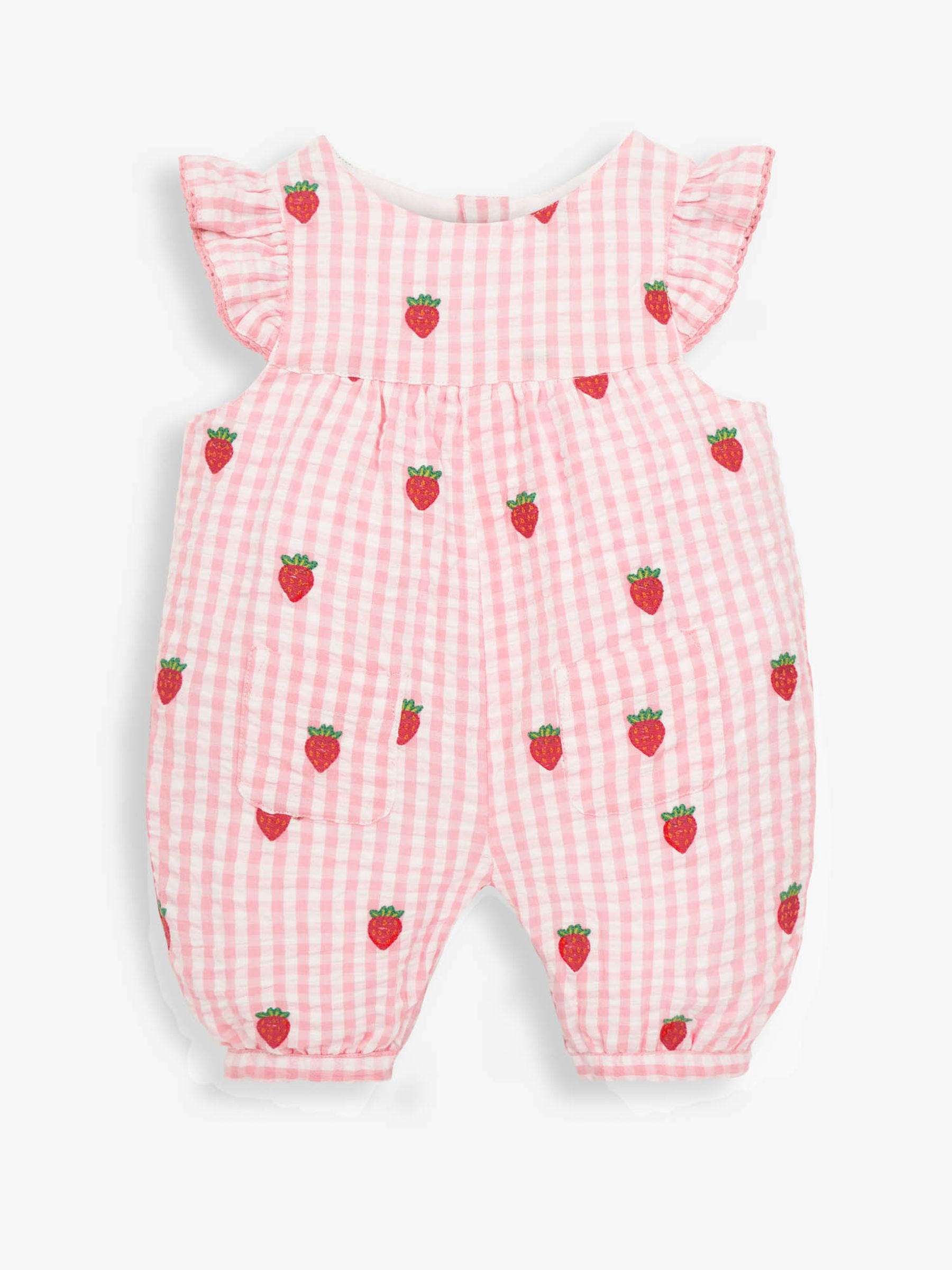 Pink Gingham Strawberry Embroidered Pretty Sunsuit - Image 4 of 5