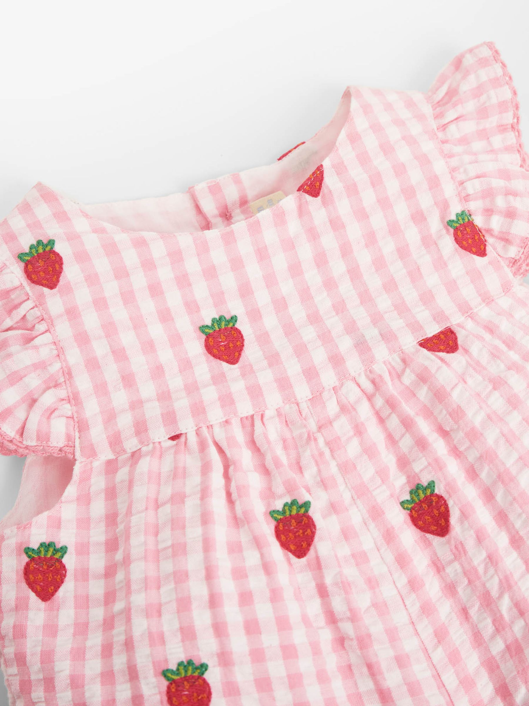 Pink Gingham Strawberry Embroidered Pretty Sunsuit - Image 5 of 5