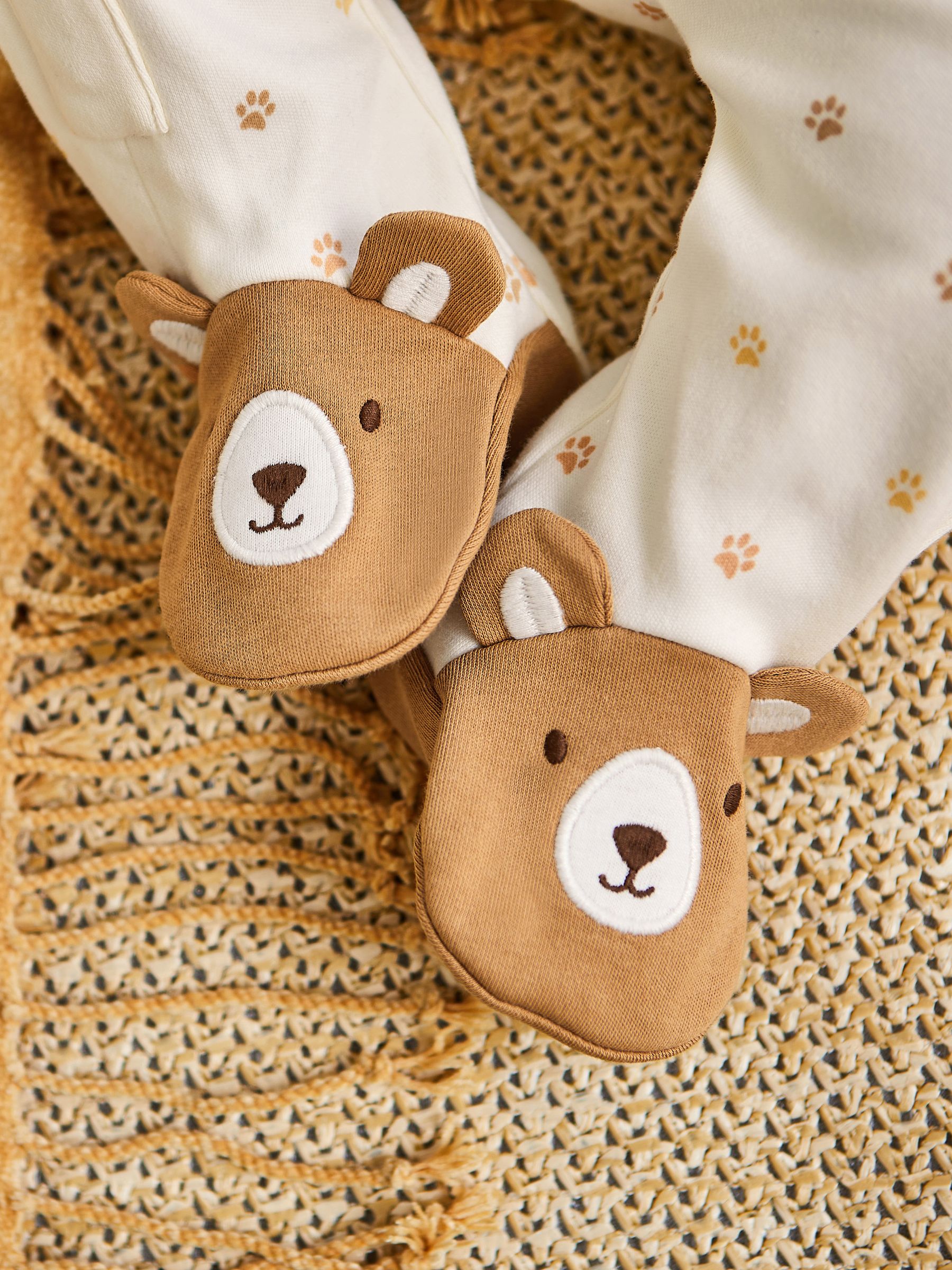 Cream Bear Appliqué Zip Cotton Baby Sleepsuit - Image 4 of 8
