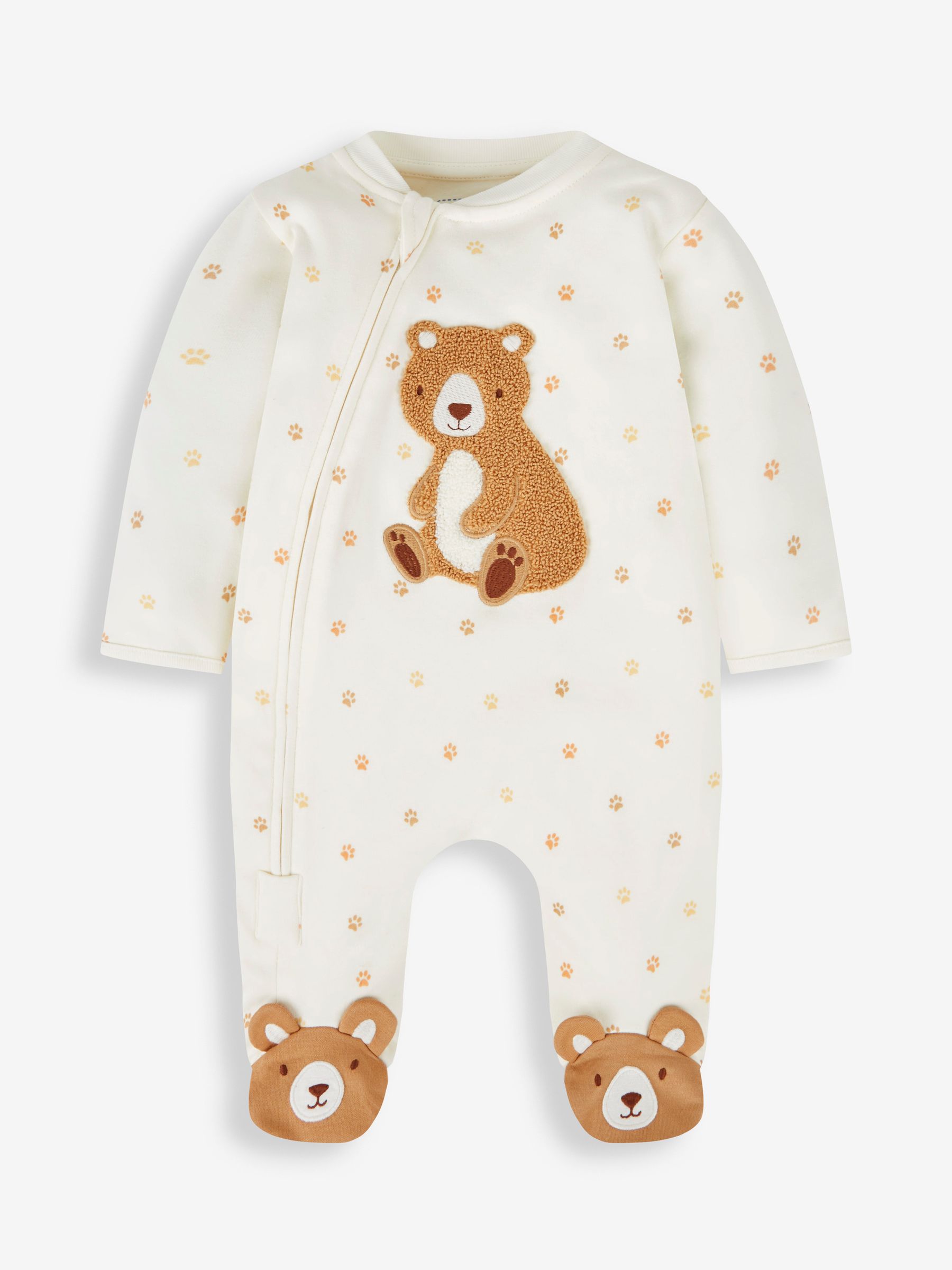 Cream Bear Appliqué Zip Cotton Baby Sleepsuit - Image 5 of 8