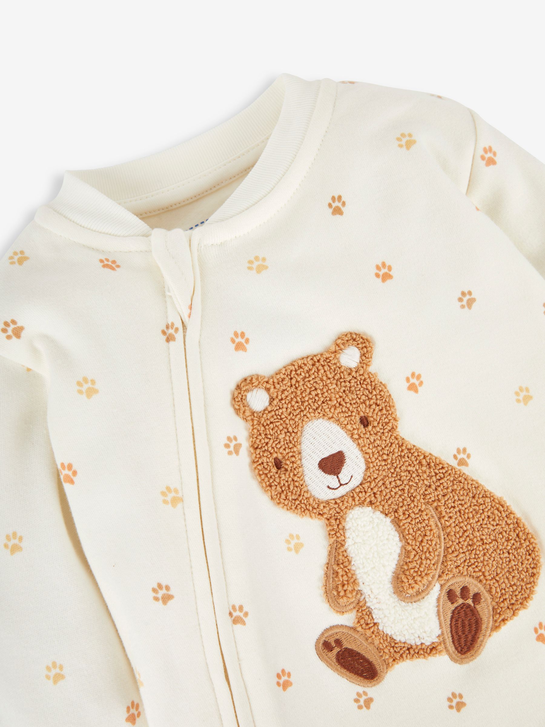 Cream Bear Appliqué Zip Cotton Baby Sleepsuit - Image 6 of 8