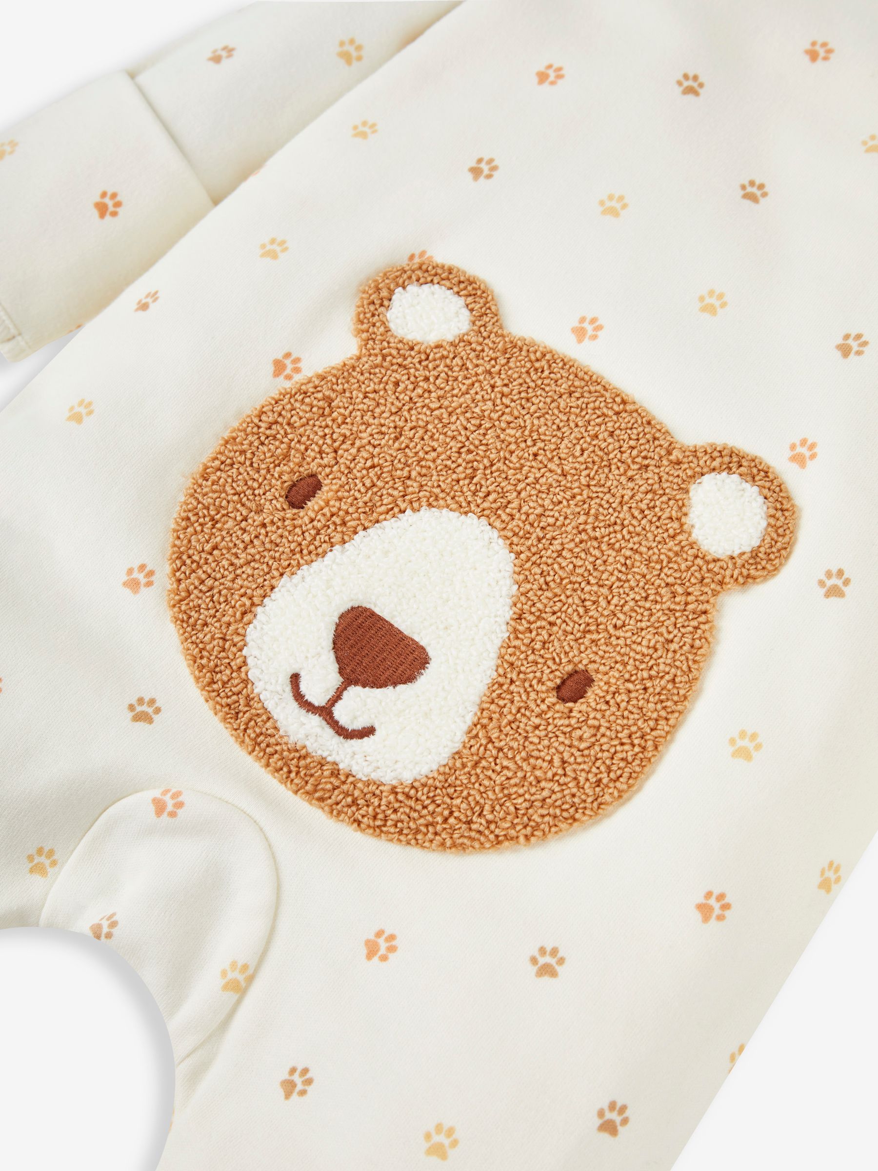 Cream Bear Appliqué Zip Cotton Baby Sleepsuit - Image 7 of 8