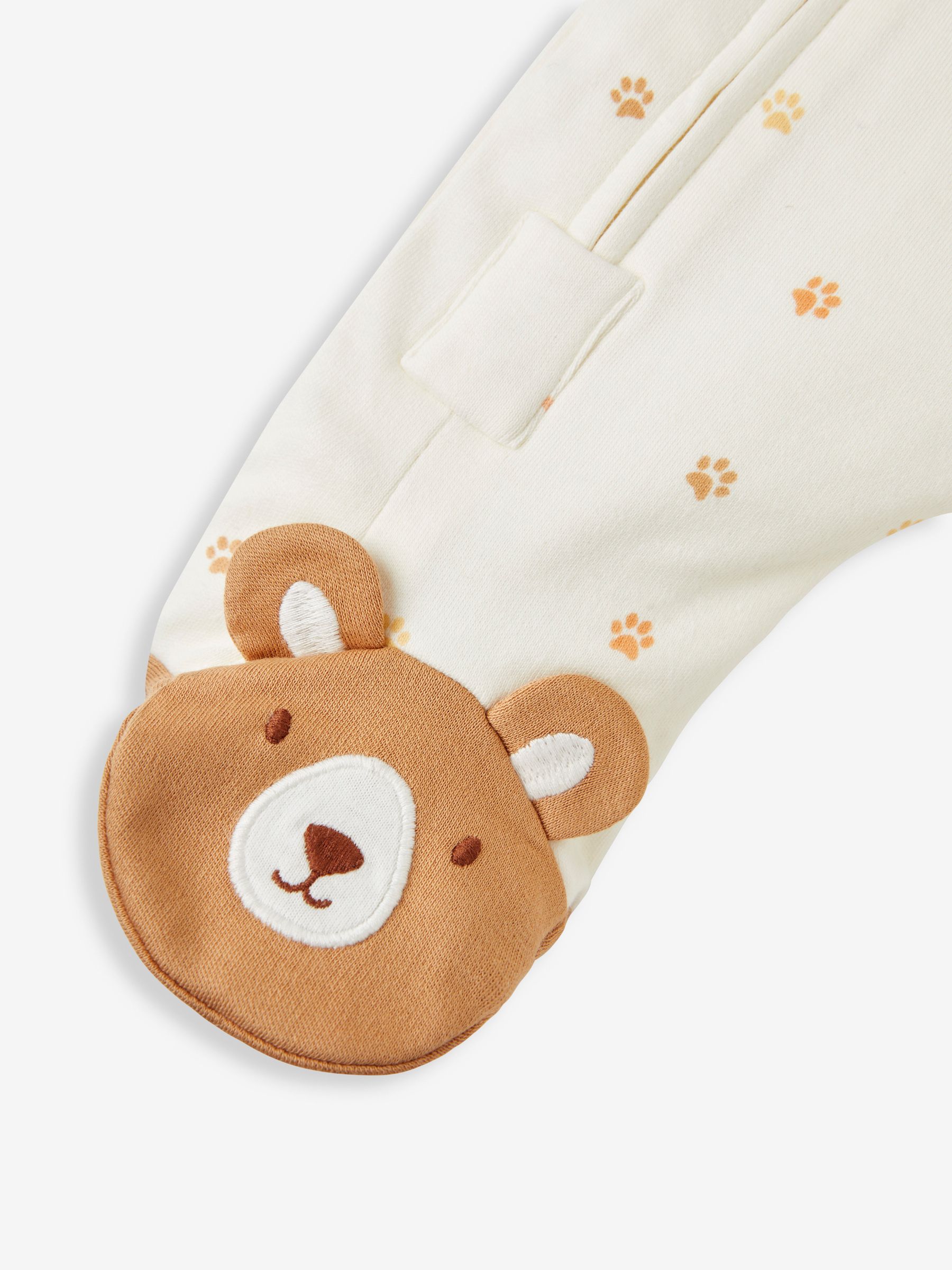 Cream Bear Appliqué Zip Cotton Baby Sleepsuit - Image 8 of 8
