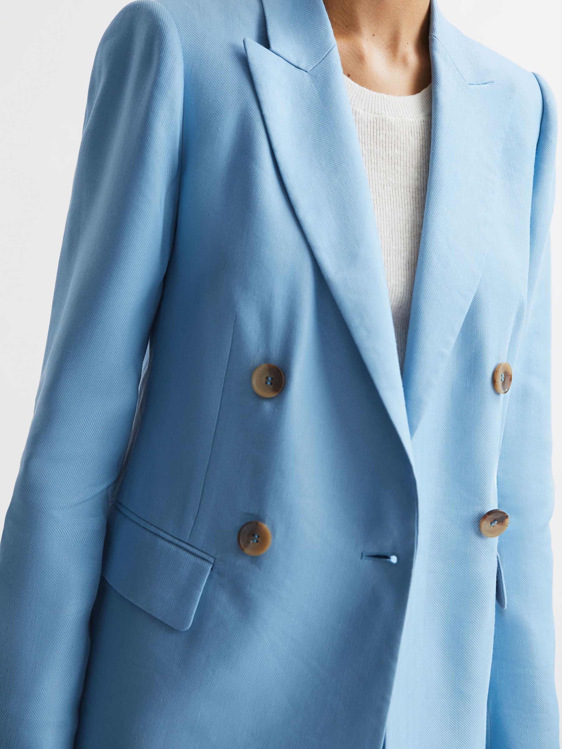 Double Breasted Linen Blazer in Blue - Image 4 of 7