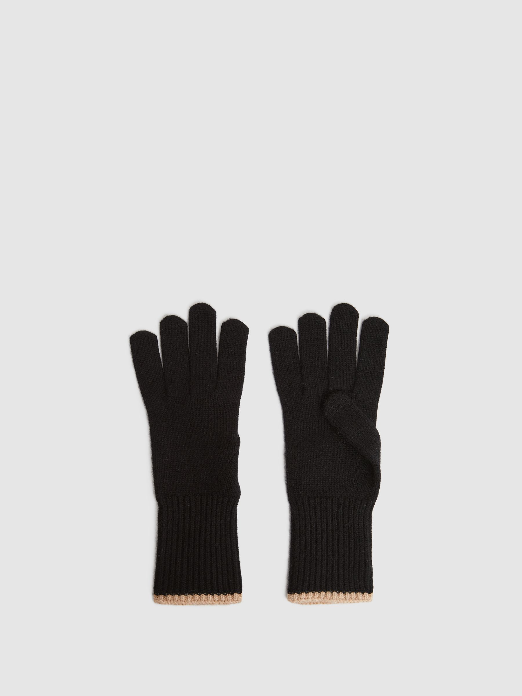 Wool Blend Contrast Trim Gloves in Black/Camel - Image 1 of 3