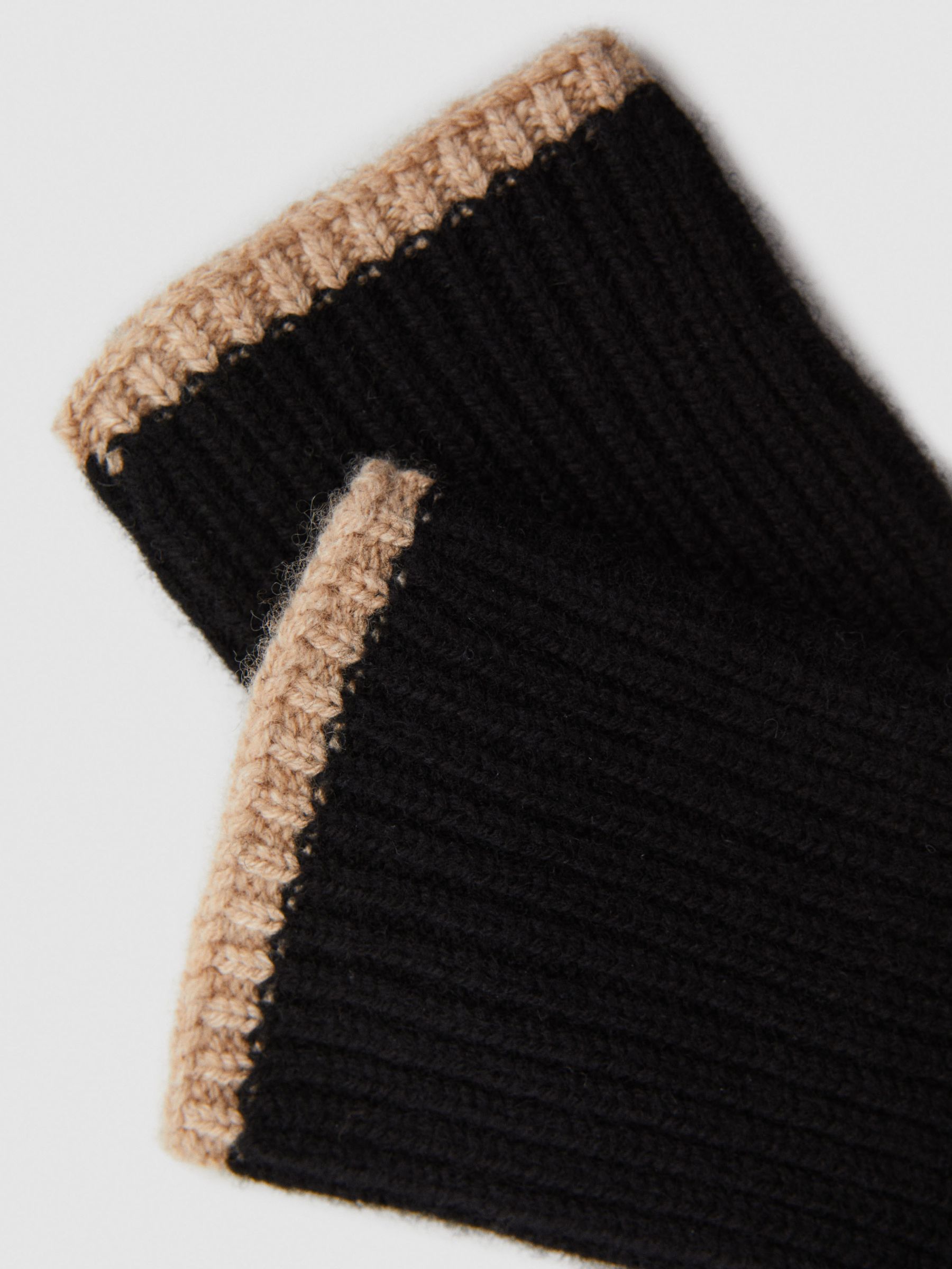 Wool Blend Contrast Trim Gloves in Black/Camel - Image 3 of 3
