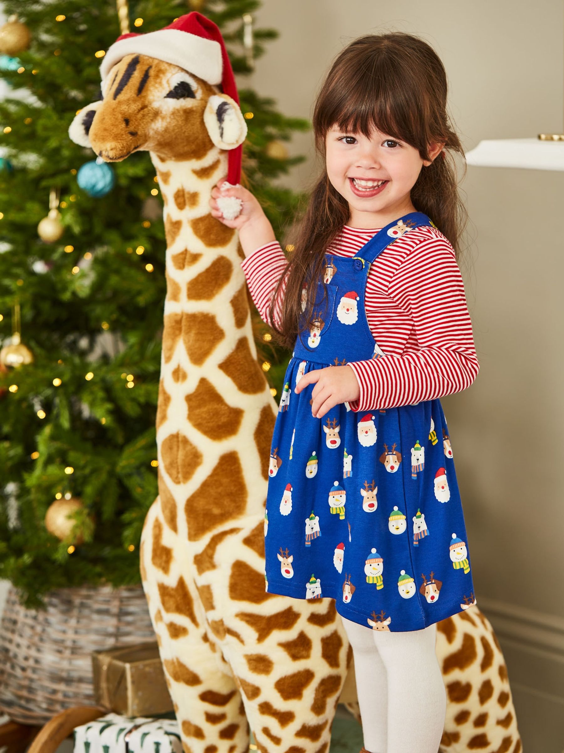 Cobalt Girls' 2-Piece Christmas Print Dungaree Dress Set - Image 1 of 6
