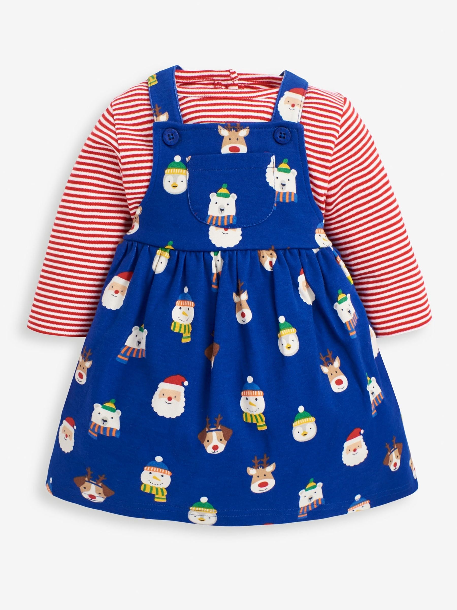 Cobalt Girls' 2-Piece Christmas Print Dungaree Dress Set - Image 4 of 6