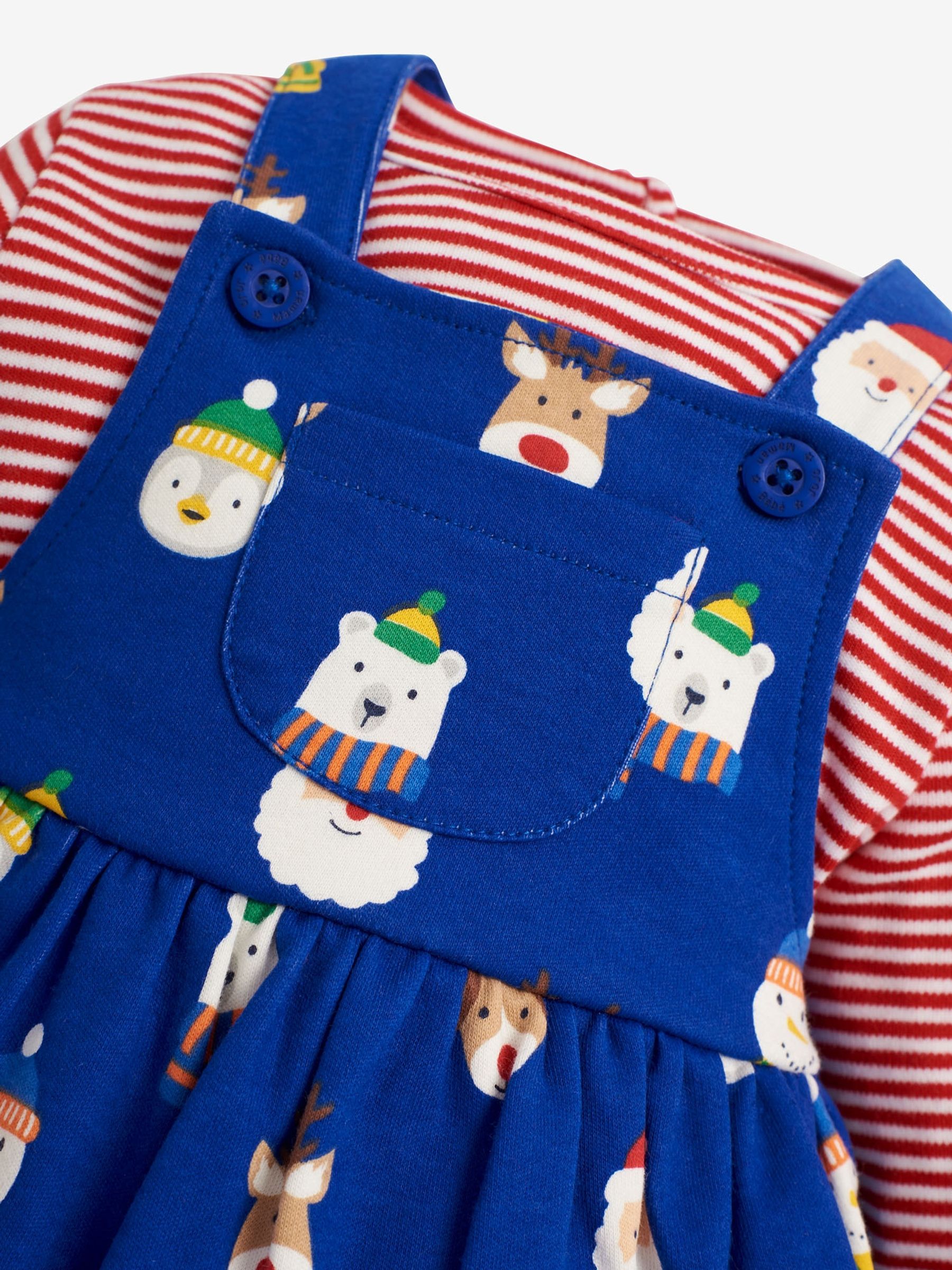 Cobalt Girls' 2-Piece Christmas Print Dungaree Dress Set - Image 6 of 6