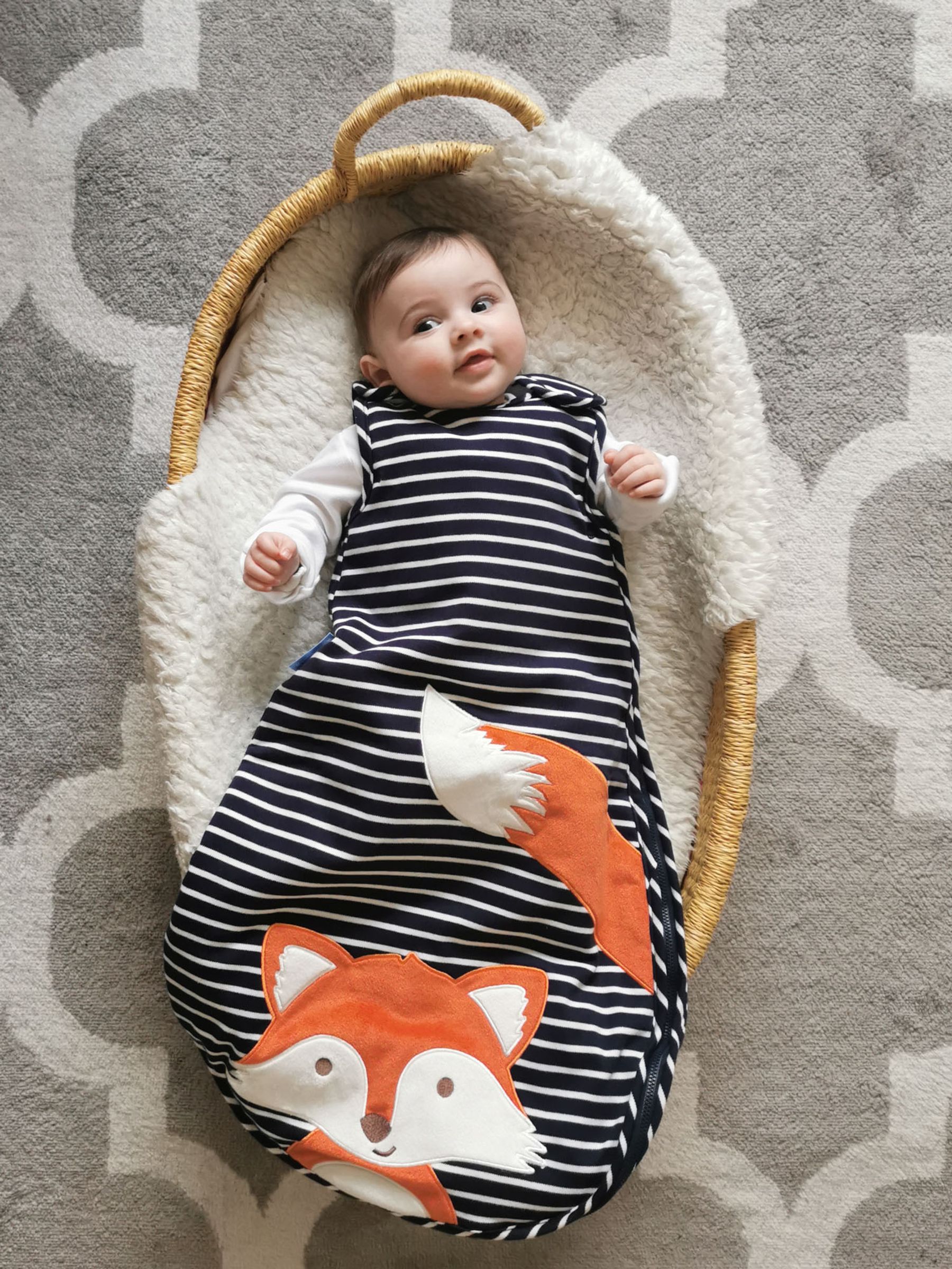 Navy Stripe Fox Appliqué 2.5 Tog Baby Sleeping Bag - Image 4 of 4