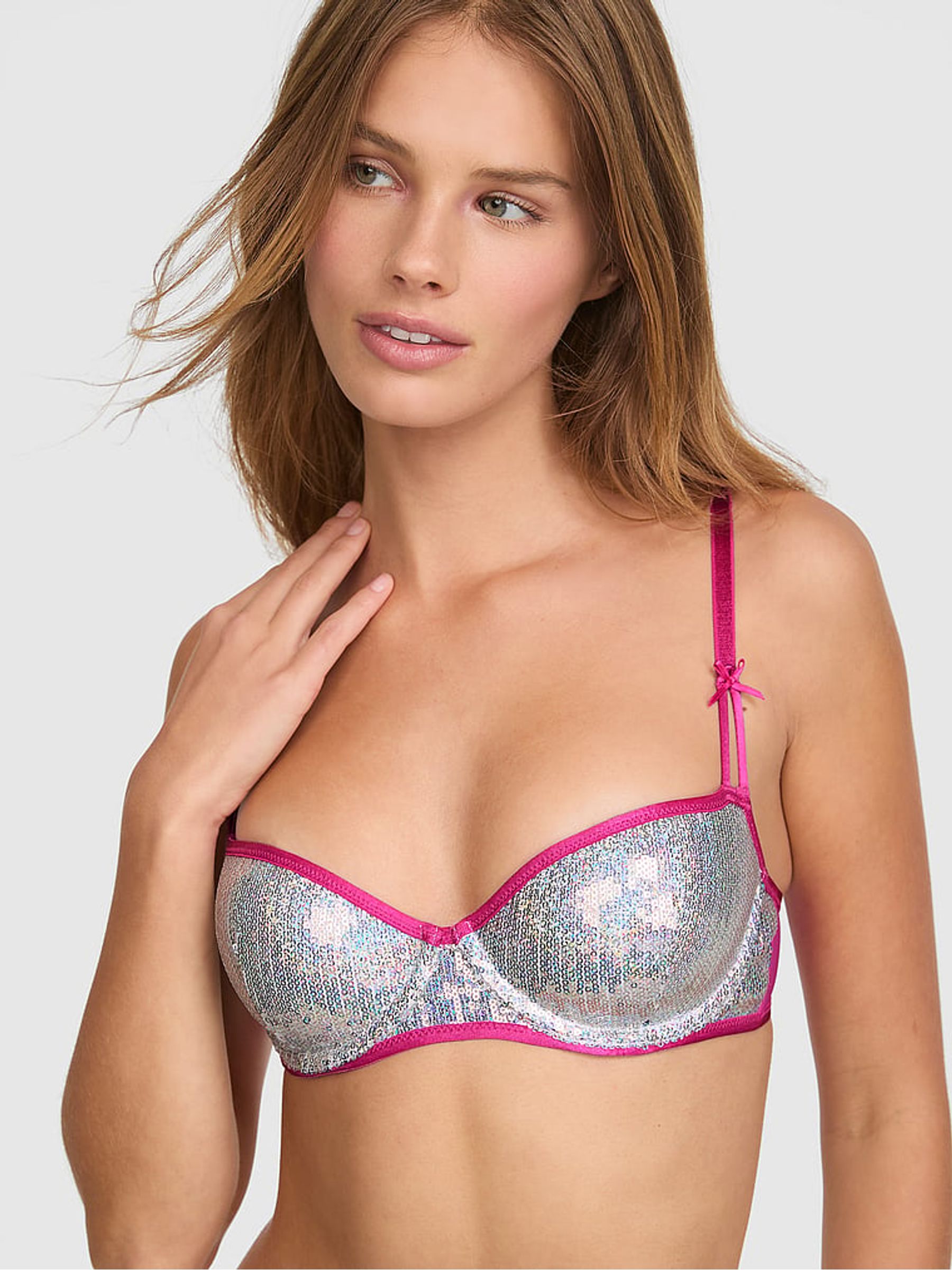 Silver Push Up Sequin Bra - Image 2 of 3 Silver Push Up Sequin Bra - Image 2 of 3