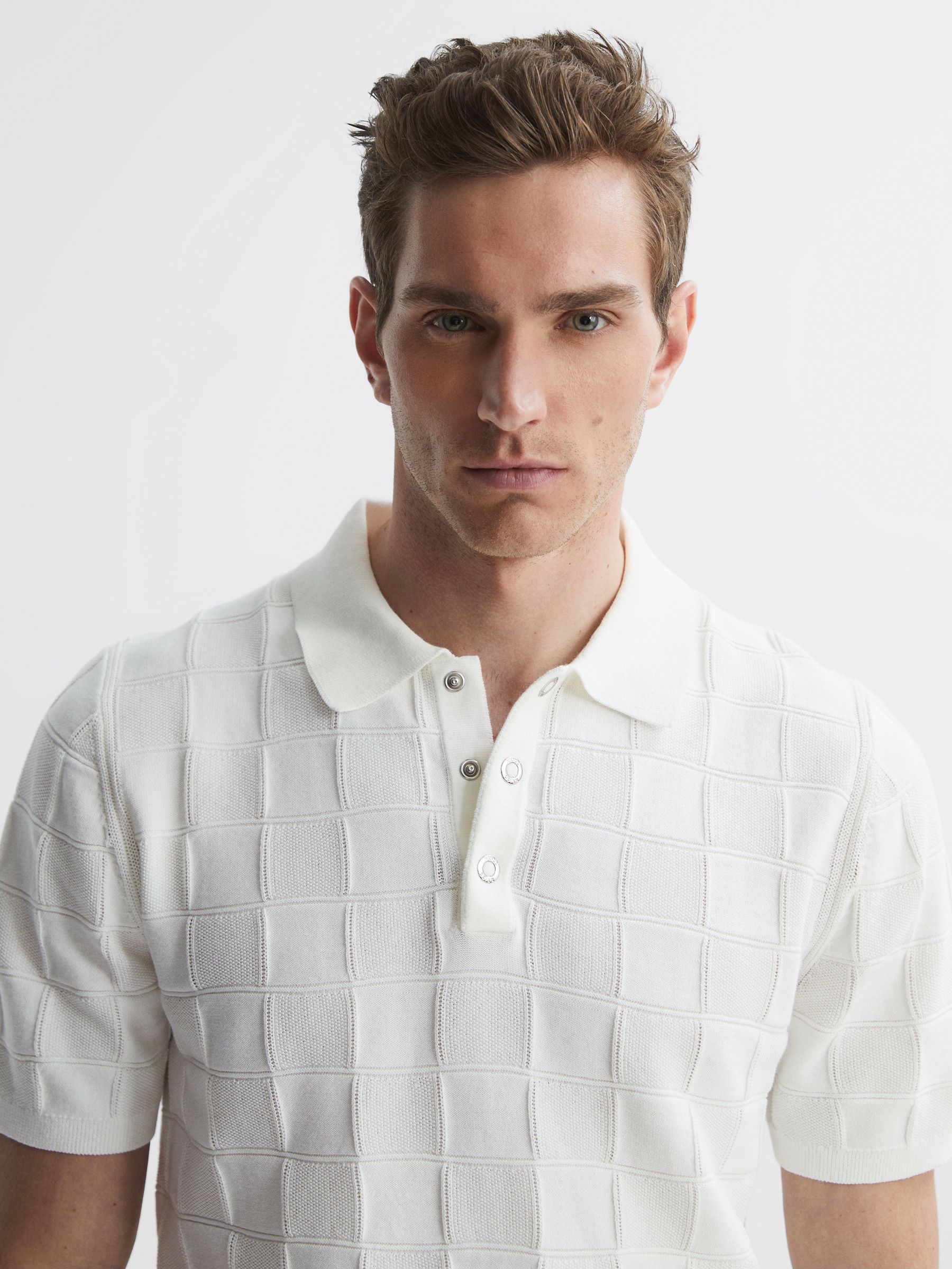 Cotton Press-Stud Polo T-Shirt in White - Image 1 of 4