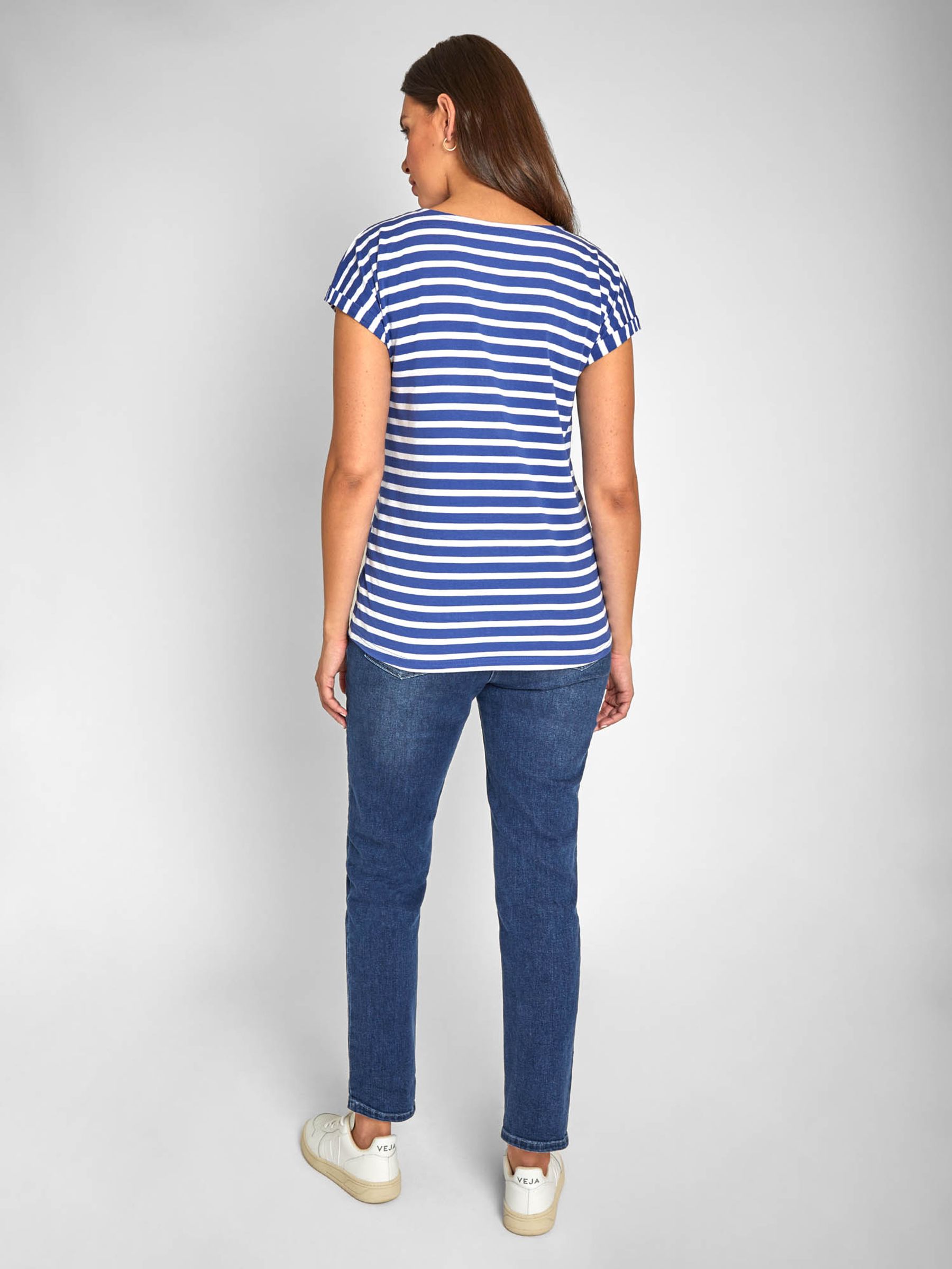 Blue White Stripe Boyfriend Cotton Maternity T-Shirt - Image 3 of 6