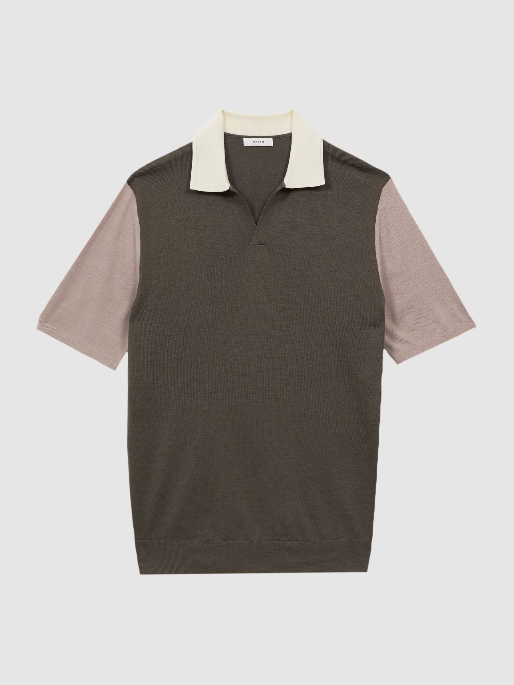 Wool Open Collar Polo Shirt in Mushroom Brown - Image 2 of 5