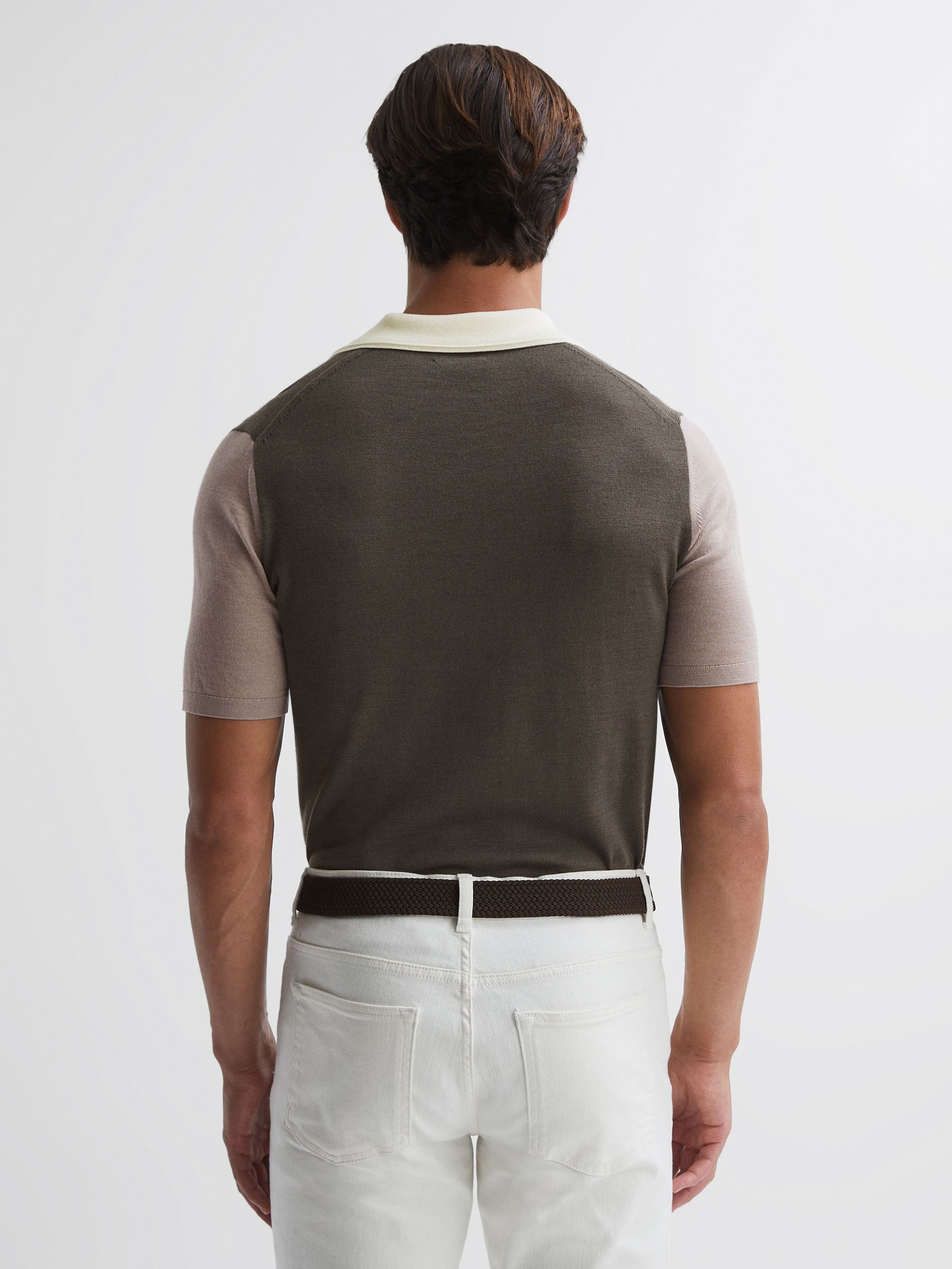 Wool Open Collar Polo Shirt in Mushroom Brown - Image 4 of 5