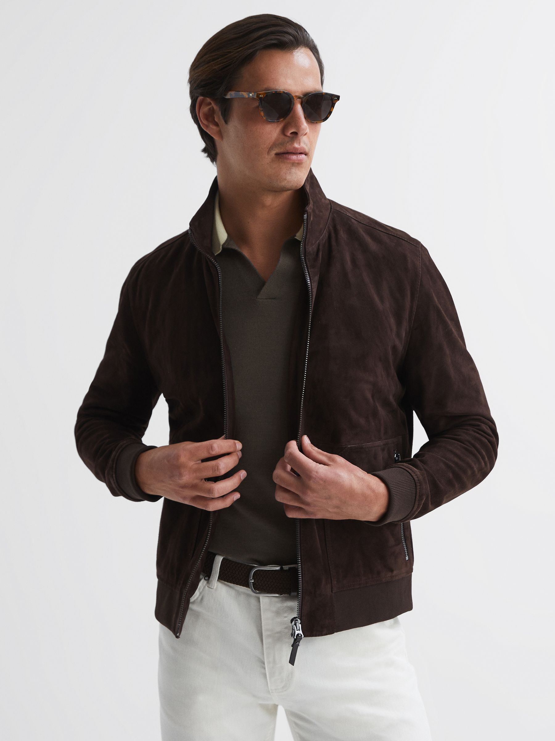 Wool Open Collar Polo Shirt in Mushroom Brown - Image 5 of 5
