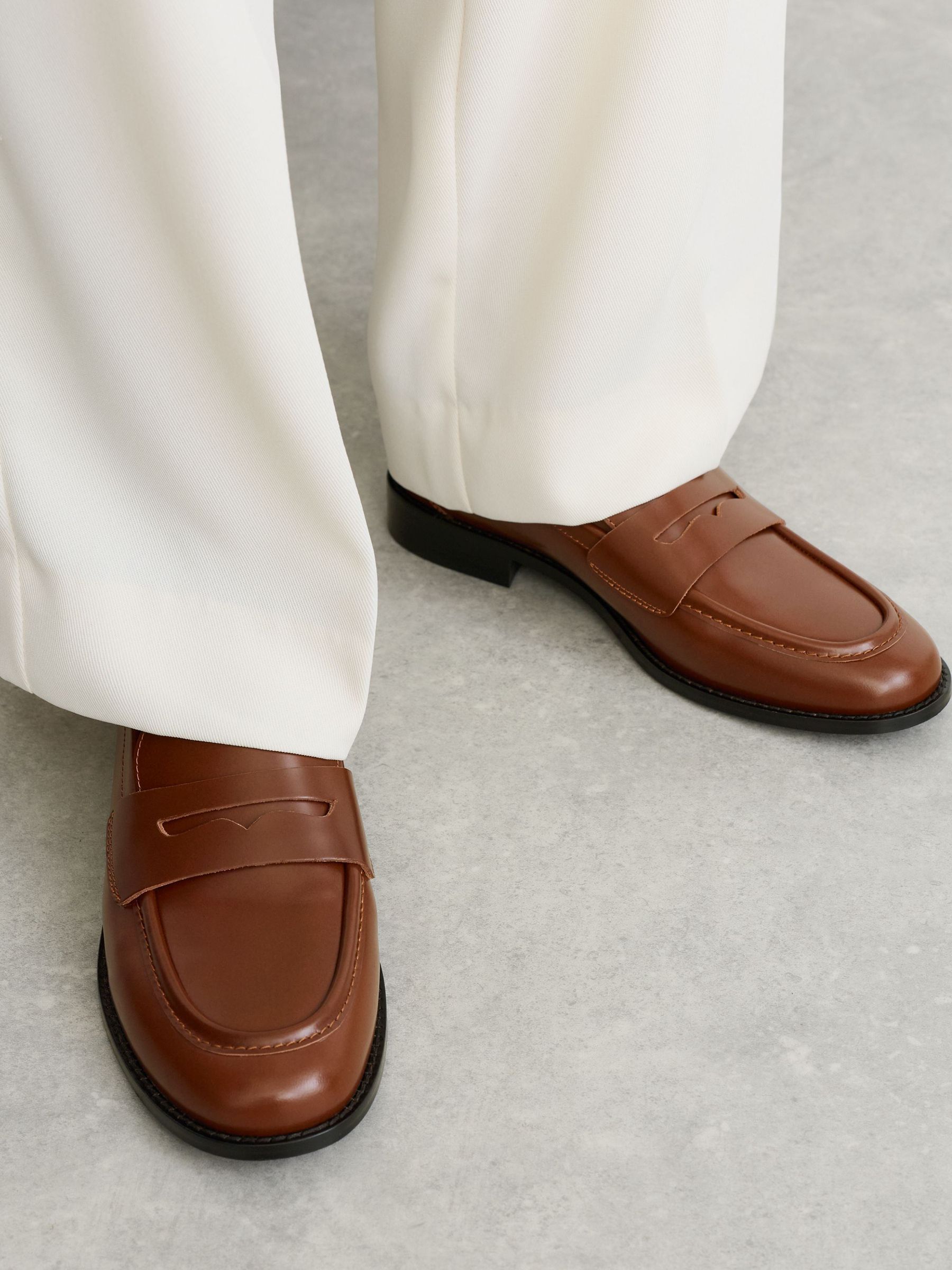 Leather Penny Loafers in Tan - Image 4 of 6