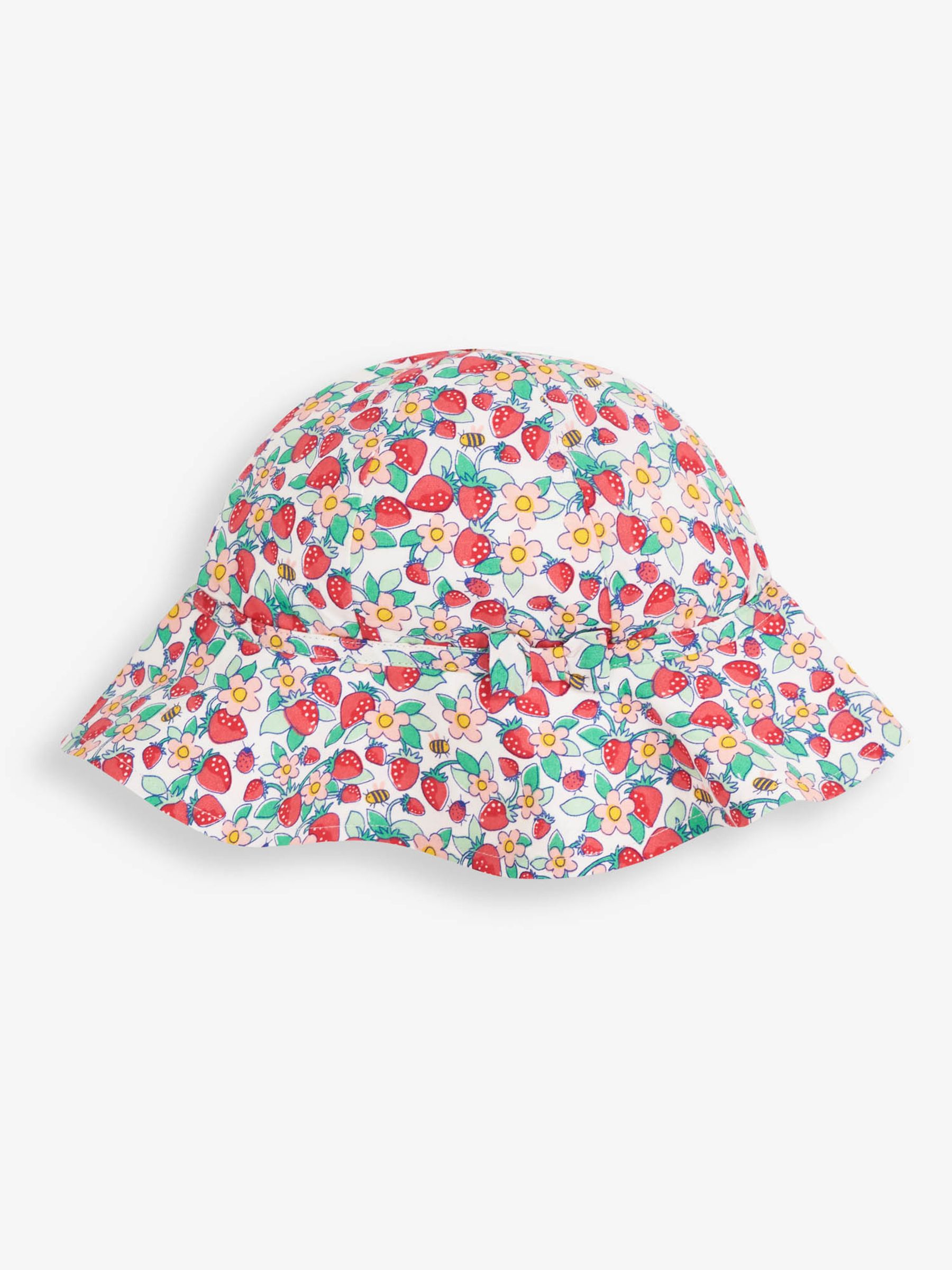 White Girls' Pretty Strawberry Print Floppy Sun Hat - Image 1 of 2