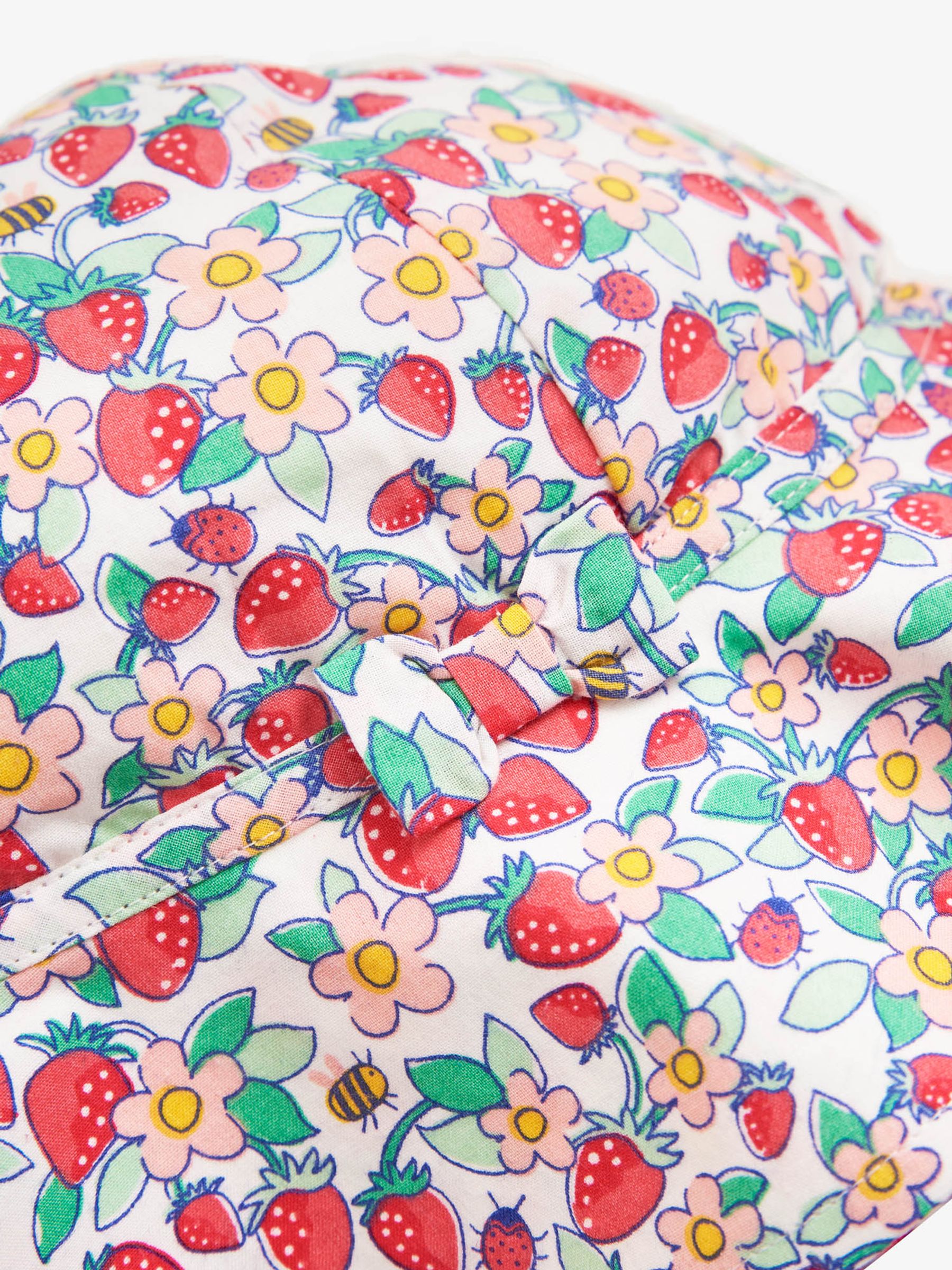 White Girls' Pretty Strawberry Print Floppy Sun Hat - Image 2 of 2