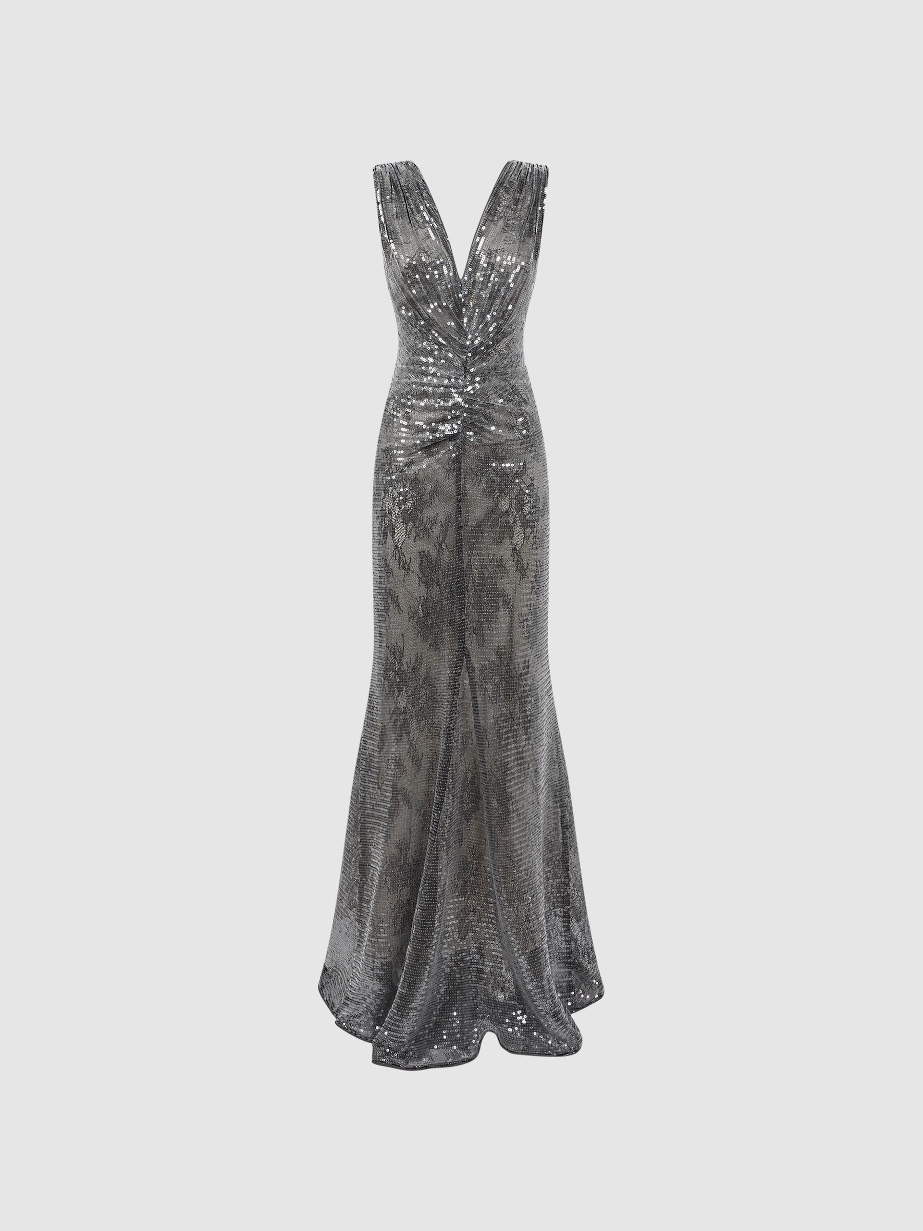 Halston Sequin Ruched Maxi Dress in Black - Image 2 of 5