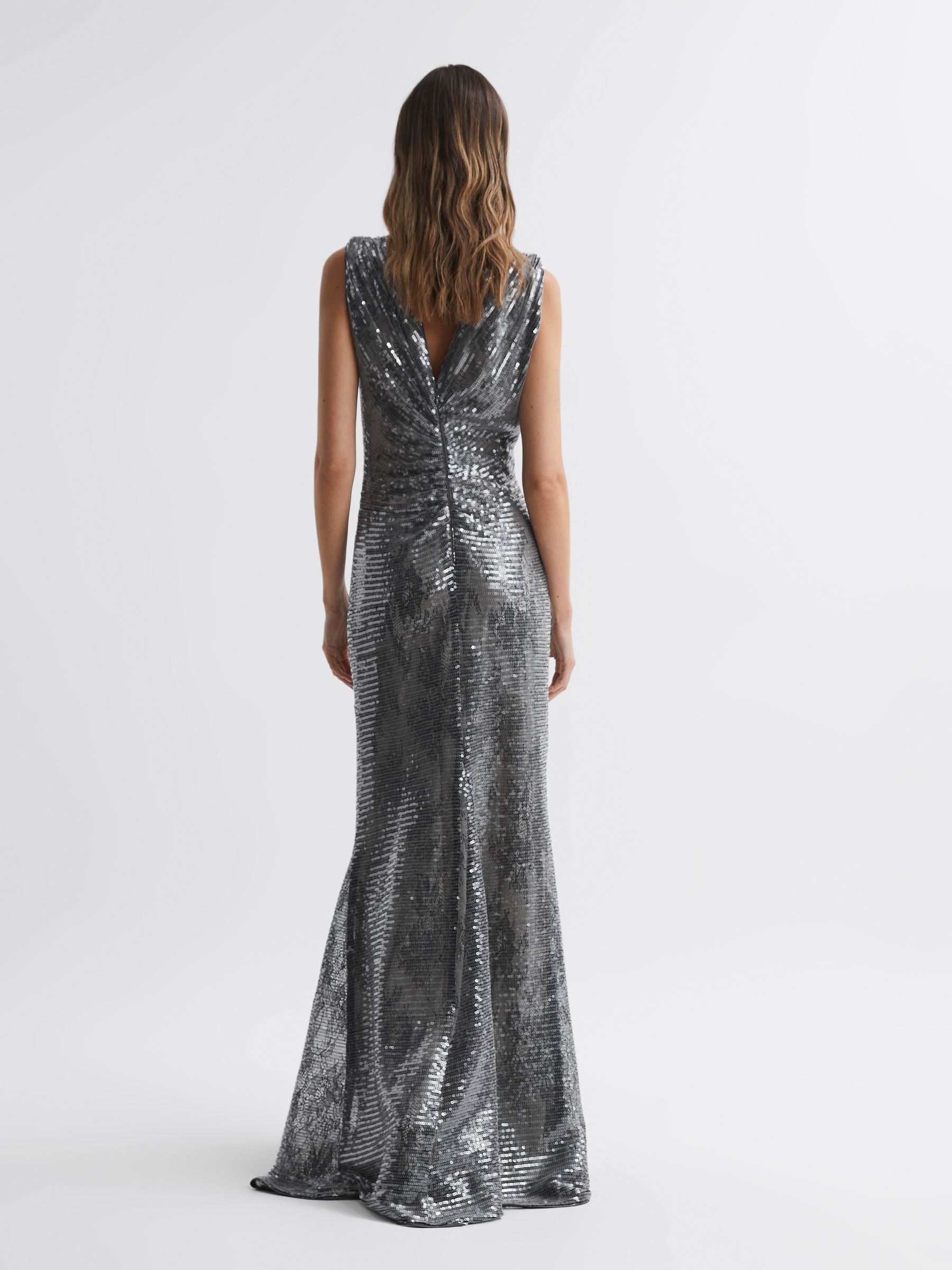 Halston Sequin Ruched Maxi Dress in Black - Image 4 of 5