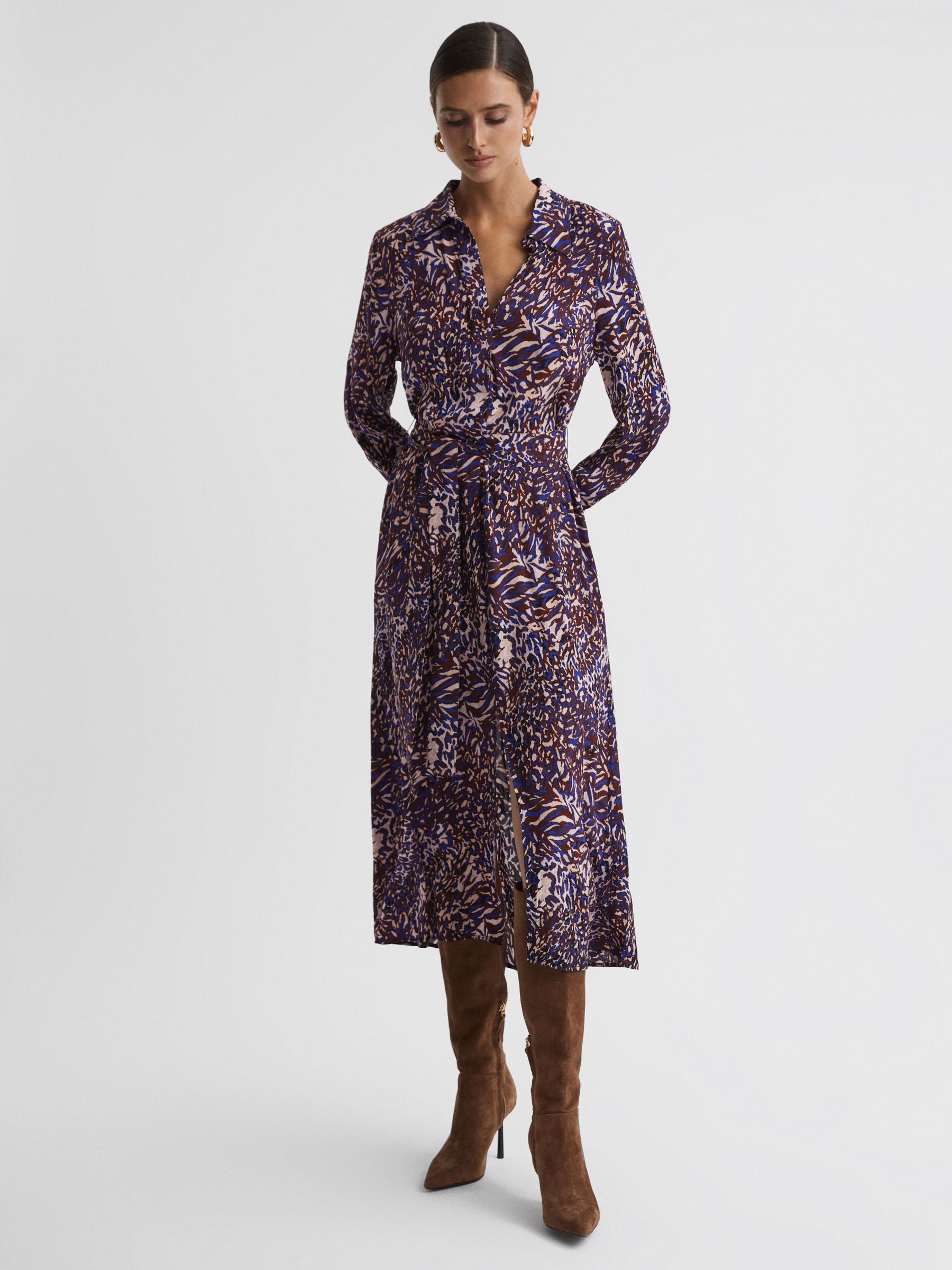Animal Print Midi Dress in Blue - Image 1 of 5