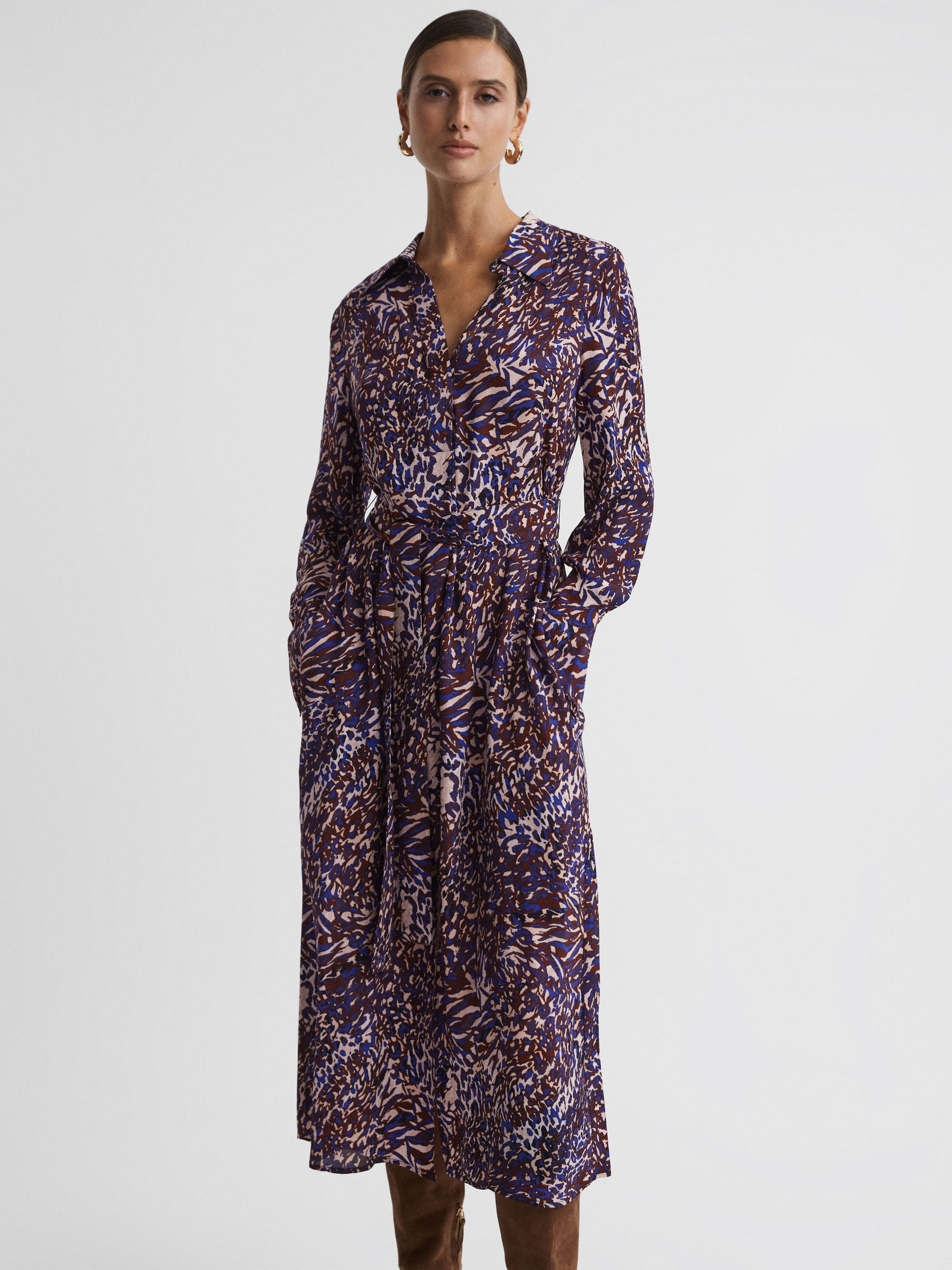 Animal Print Midi Dress in Blue - Image 3 of 5