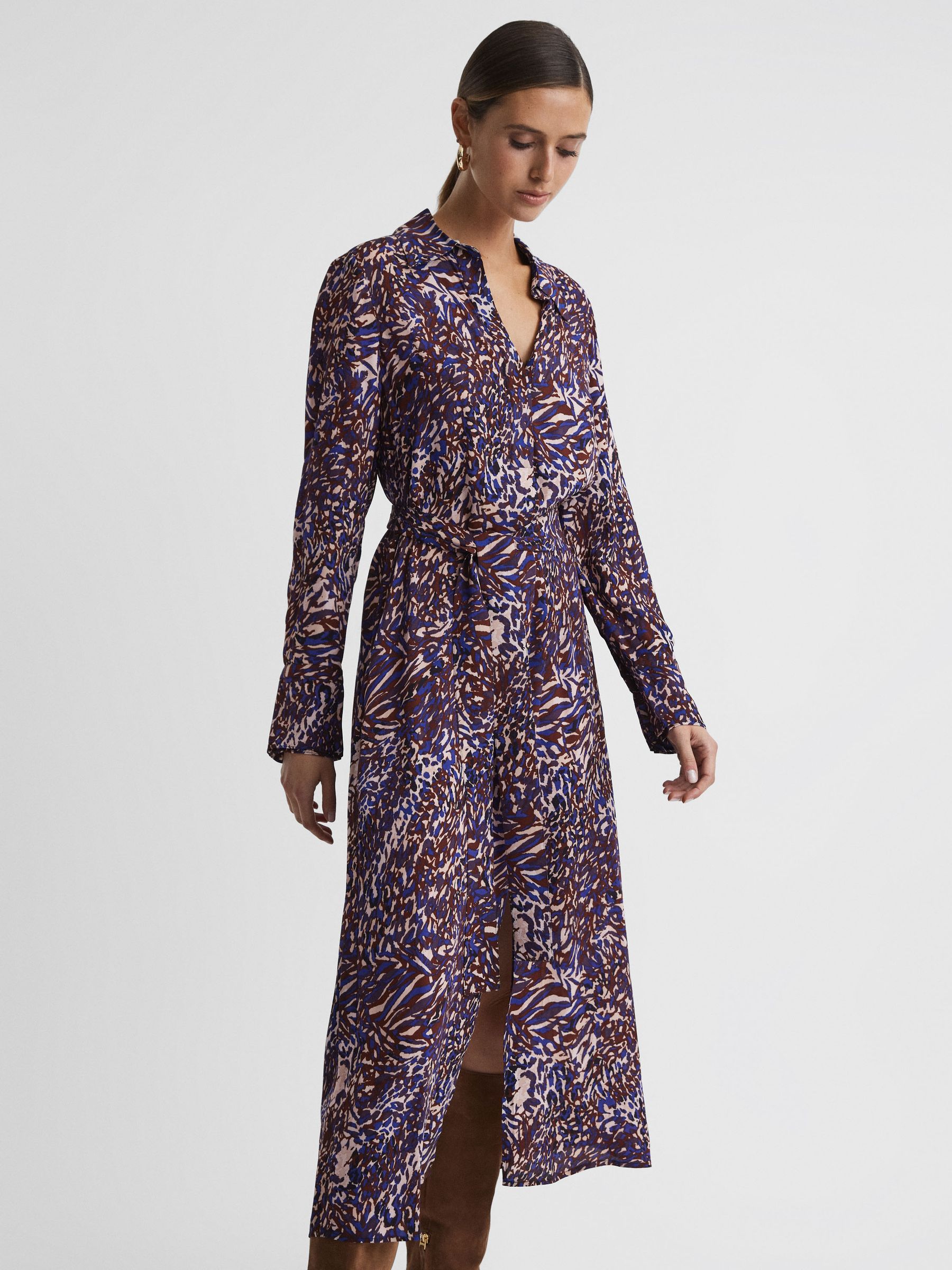 Animal Print Midi Dress in Blue - Image 4 of 5