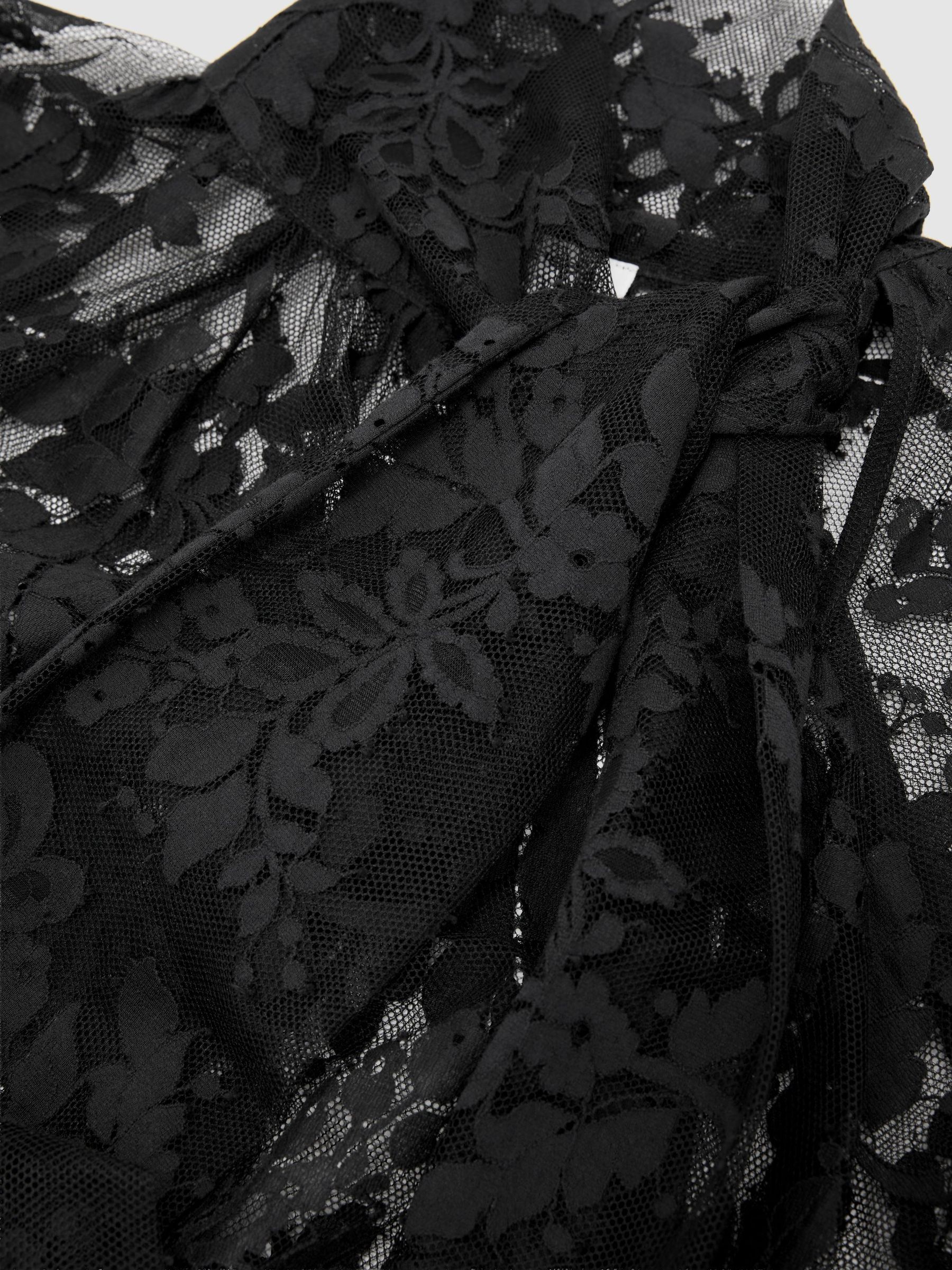 Tie-Neck Sheer Lace Blouse in Black - Image 7 of 7
