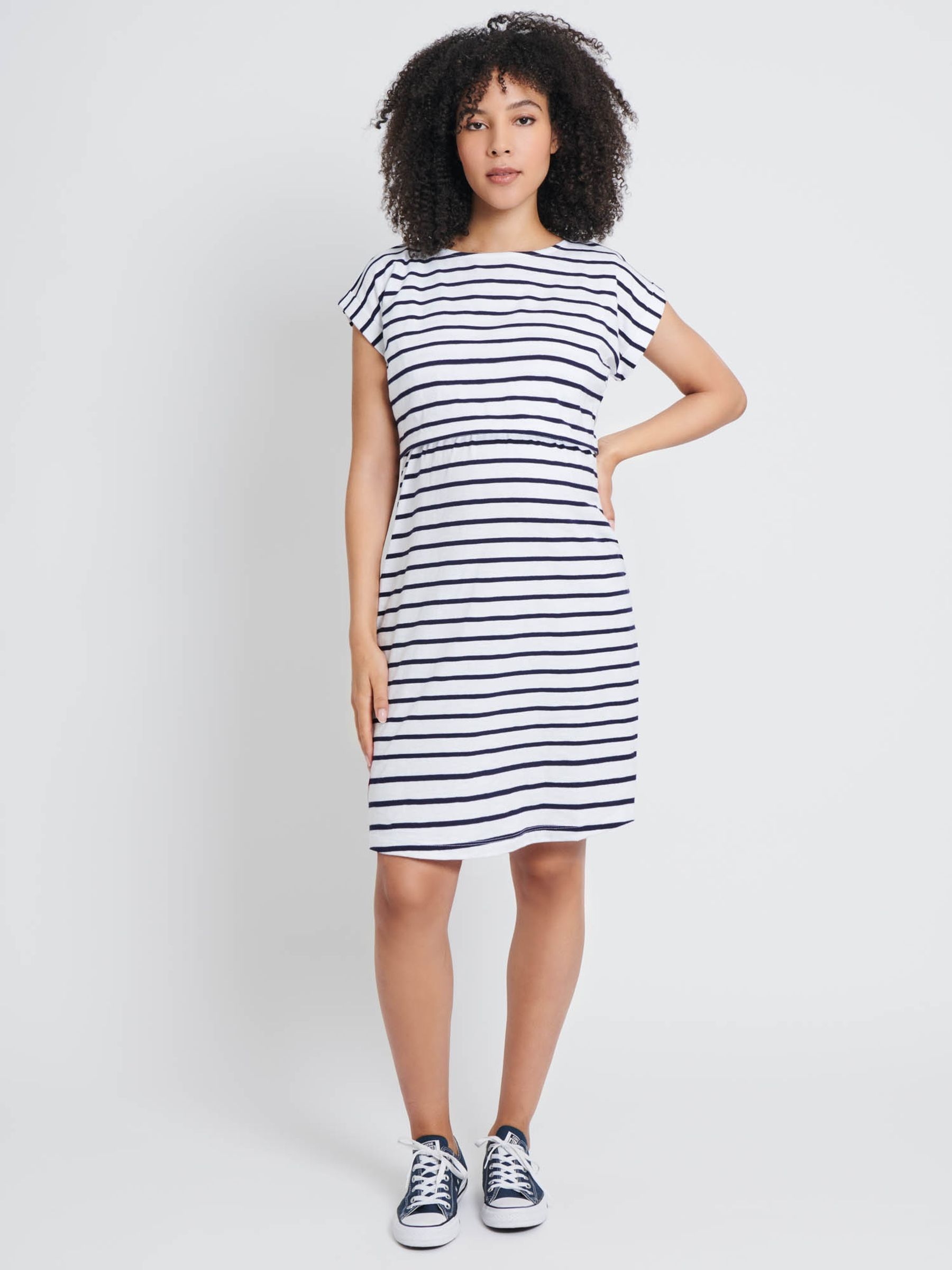 White Navy Stripe White Breton Stripe Maternity & Nursing Dress - Image 1 of 2