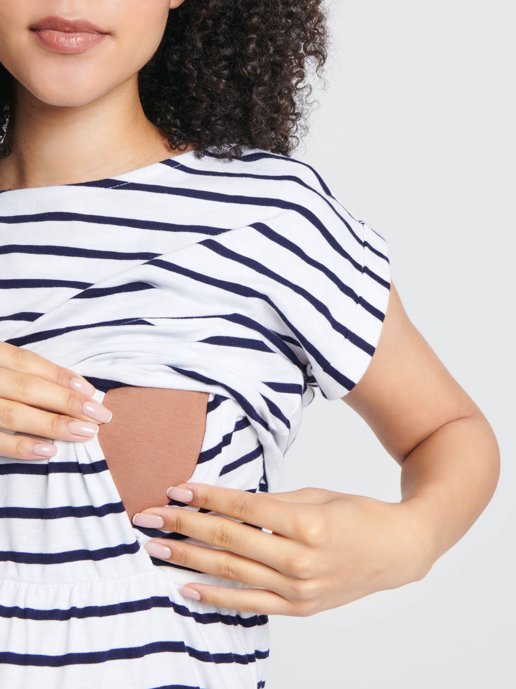 White Navy Stripe White Breton Stripe Maternity & Nursing Dress - Image 2 of 2