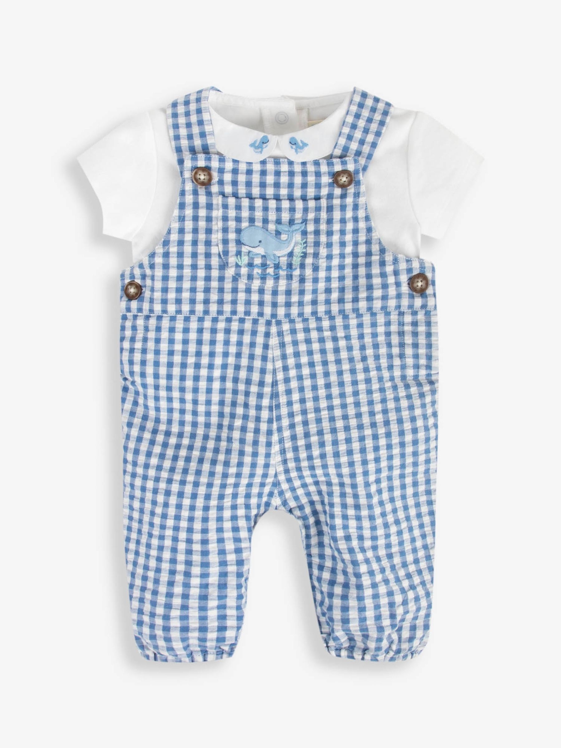 Navy 2-Piece Whale Embroidered Dungarees & Body Set - Image 2 of 4
