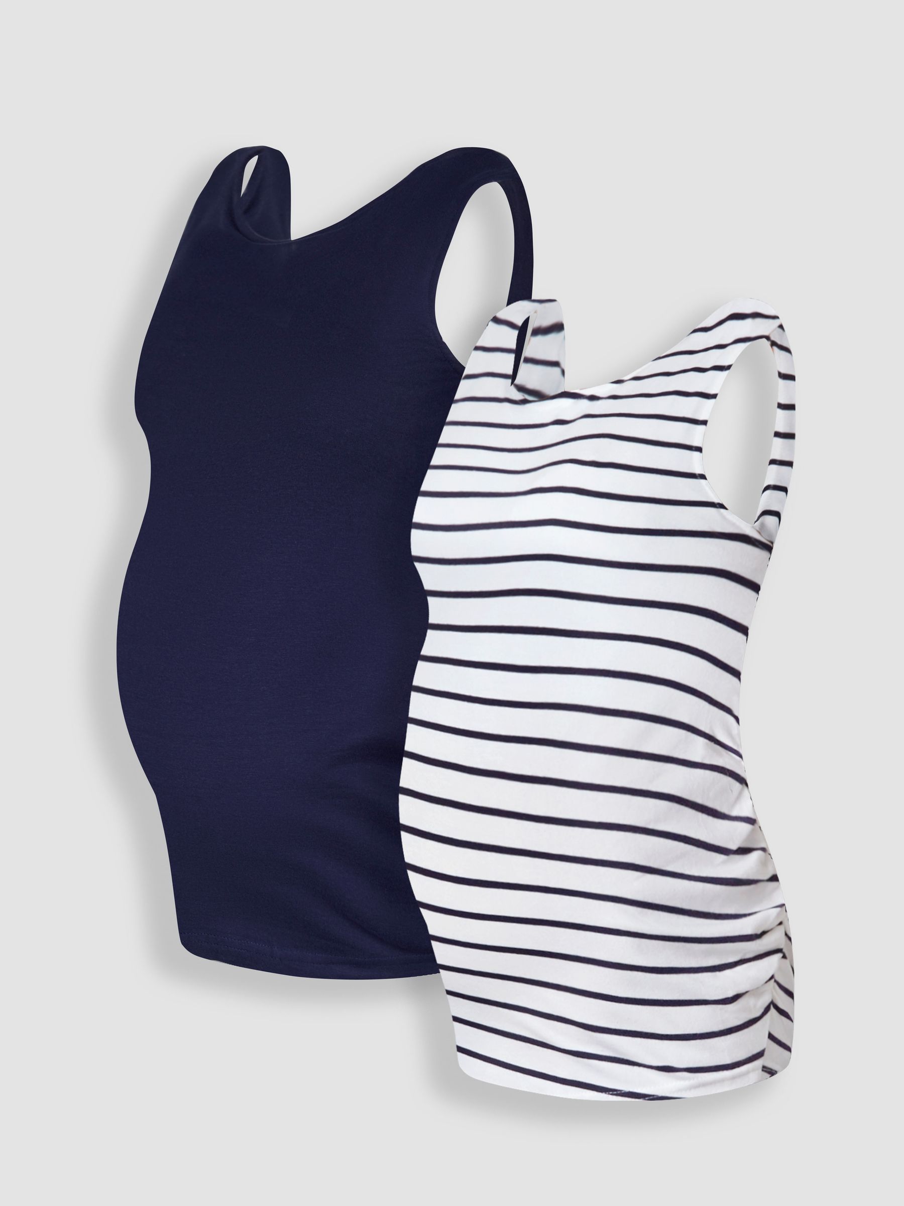 Navy Blue & White Navy Blue Stripe 2-Pack Ruched Maternity Vest Tops - Image 1 of 9