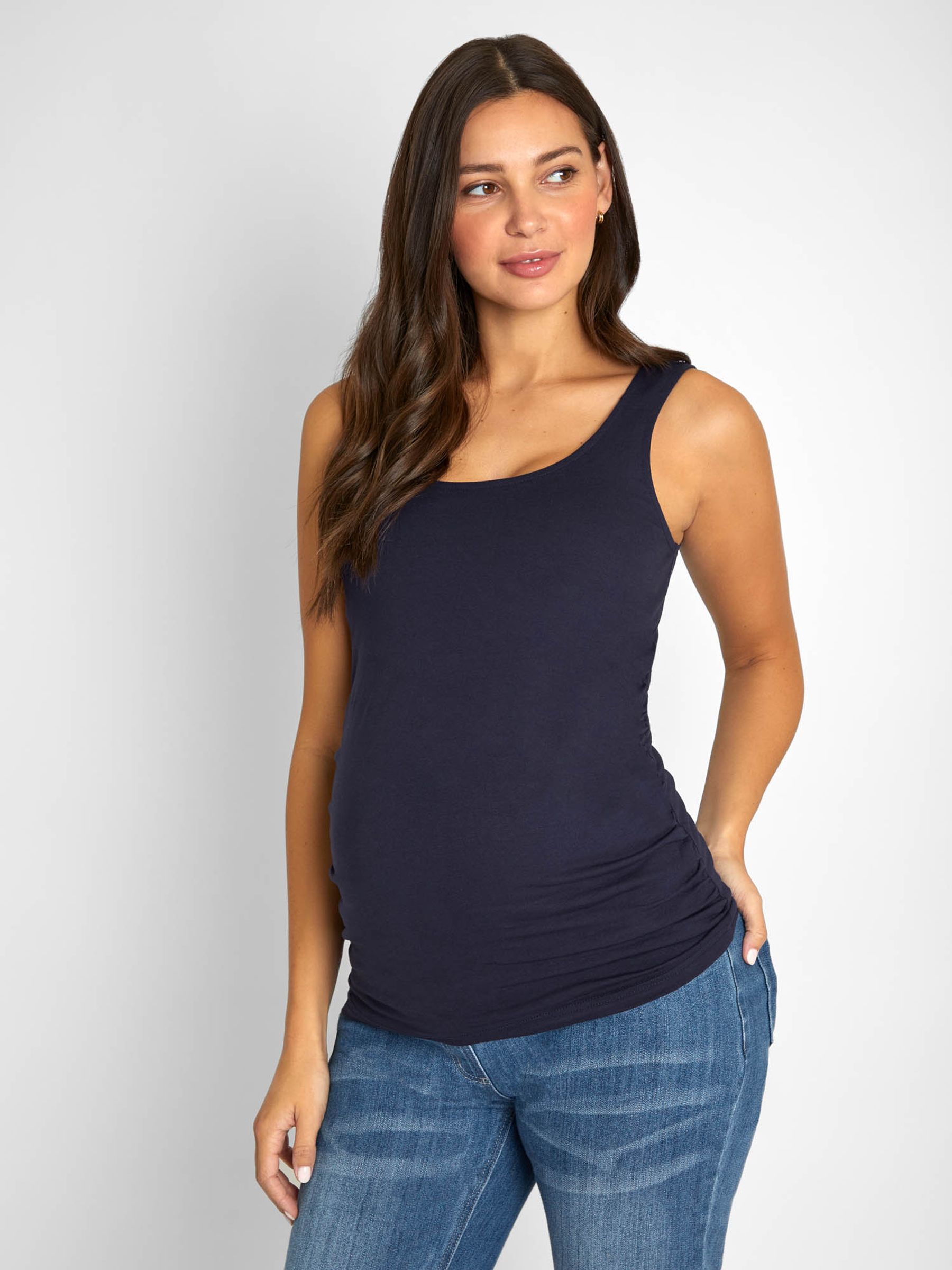 Navy Blue & White Navy Blue Stripe 2-Pack Ruched Maternity Vest Tops - Image 2 of 9