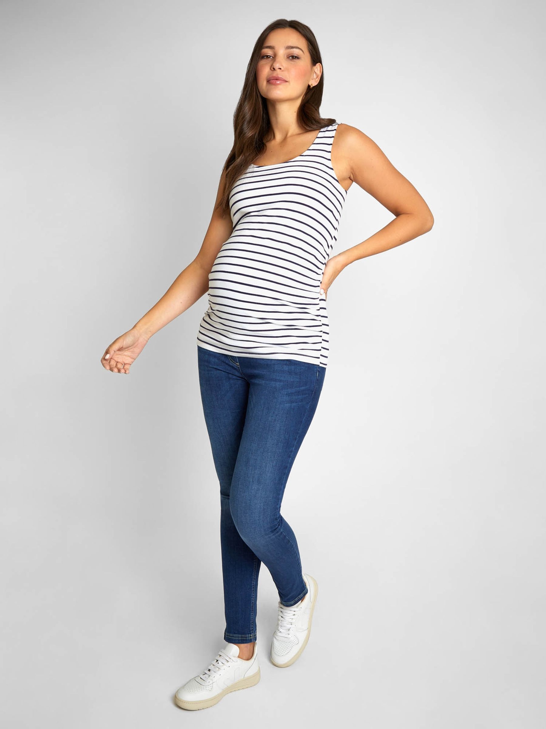 Navy Blue & White Navy Blue Stripe 2-Pack Ruched Maternity Vest Tops - Image 6 of 9