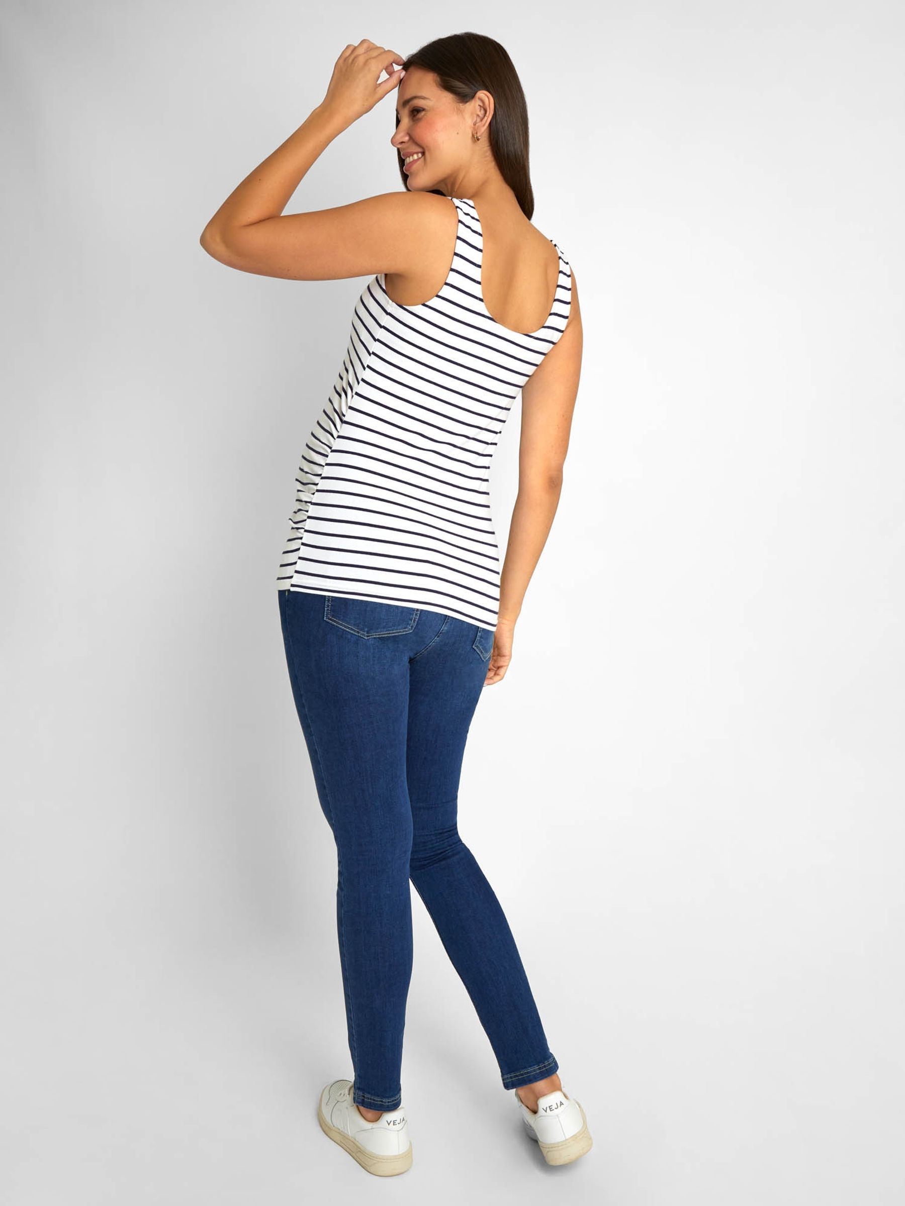 Navy Blue & White Navy Blue Stripe 2-Pack Ruched Maternity Vest Tops - Image 7 of 9