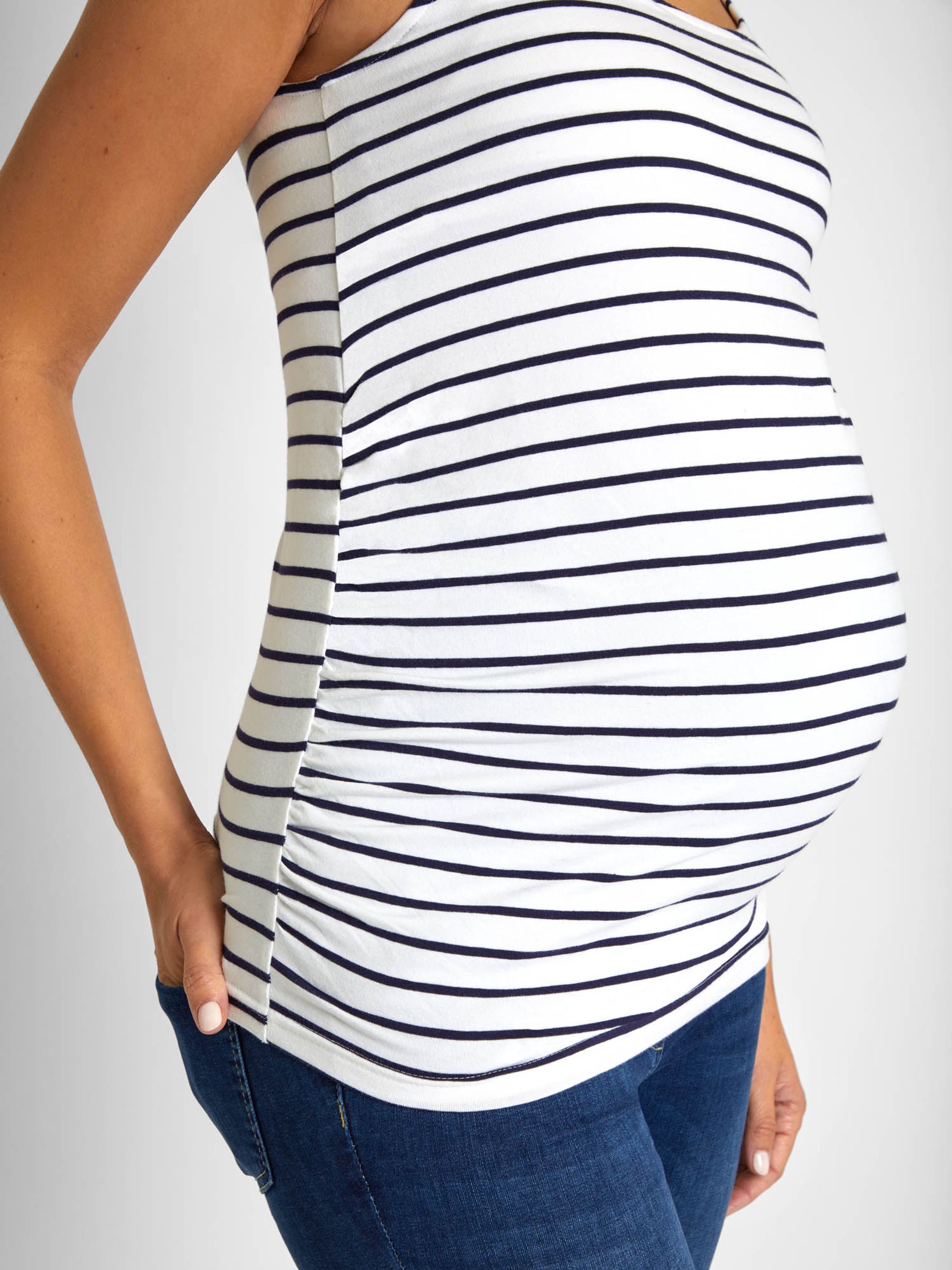 Navy Blue & White Navy Blue Stripe 2-Pack Ruched Maternity Vest Tops - Image 9 of 9