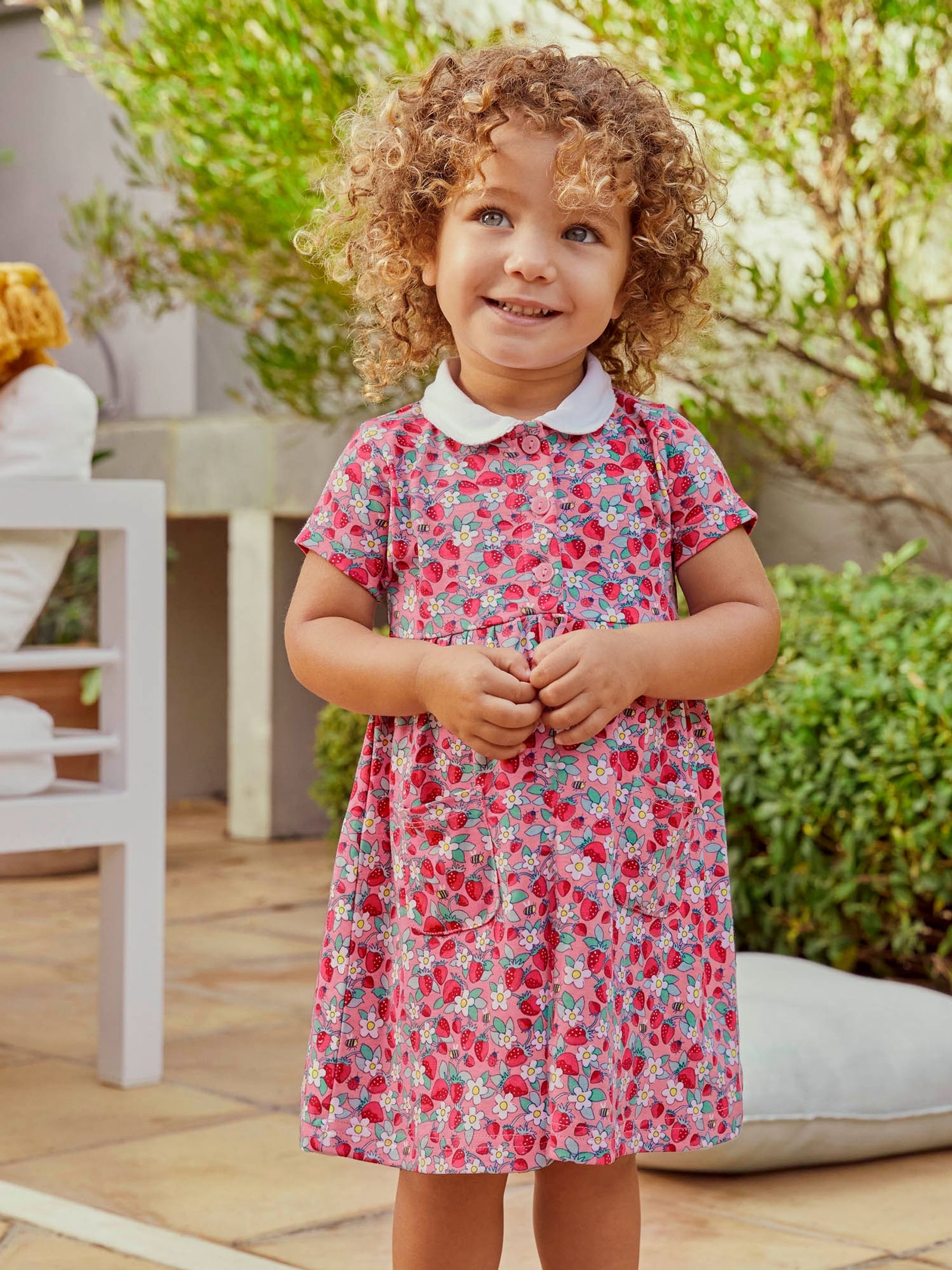 Pink Girls Pretty Strawberry Print Pet in Pocket Dress - Image 1 of 7