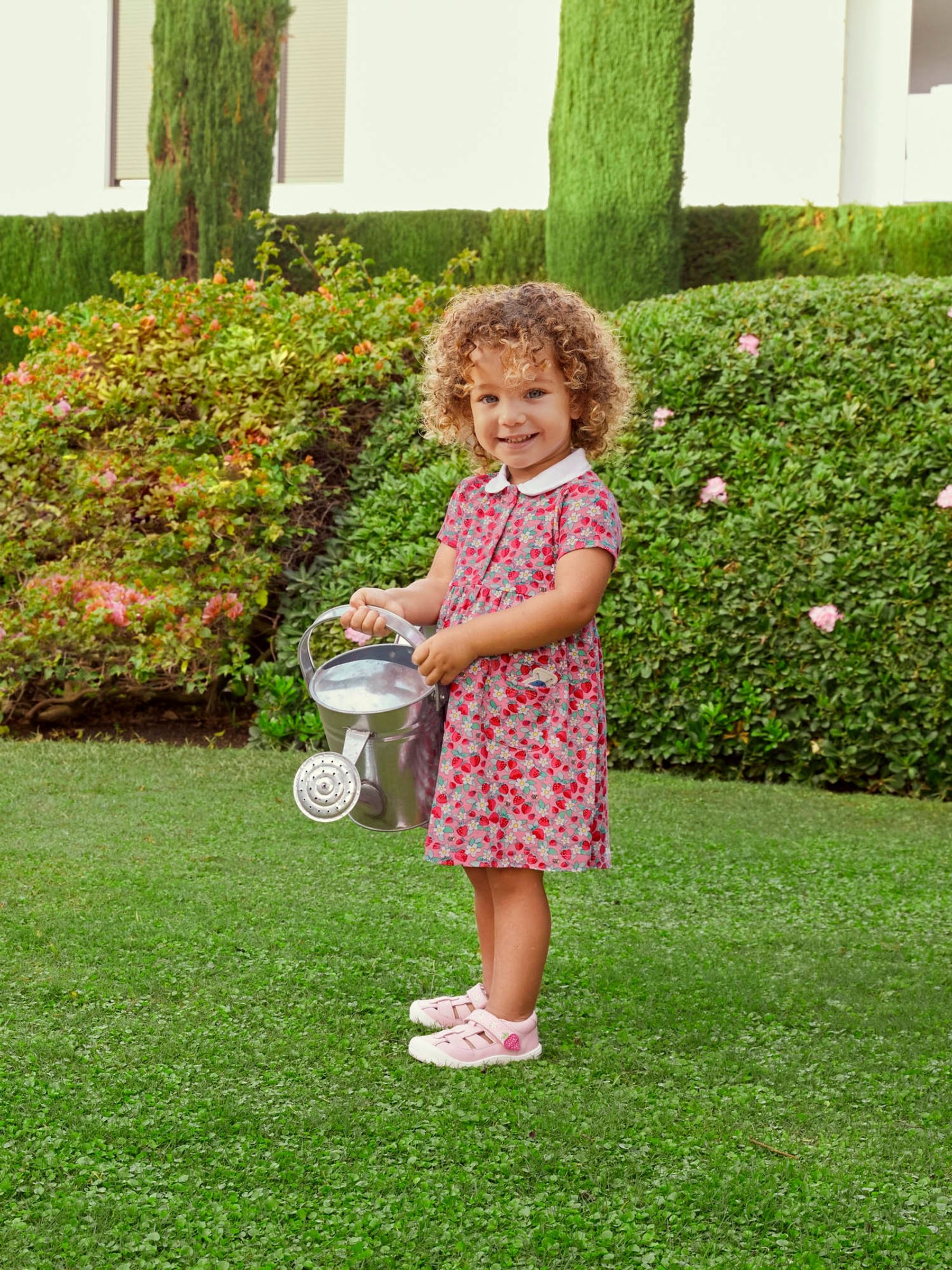 Pink Girls Pretty Strawberry Print Pet in Pocket Dress - Image 2 of 7
